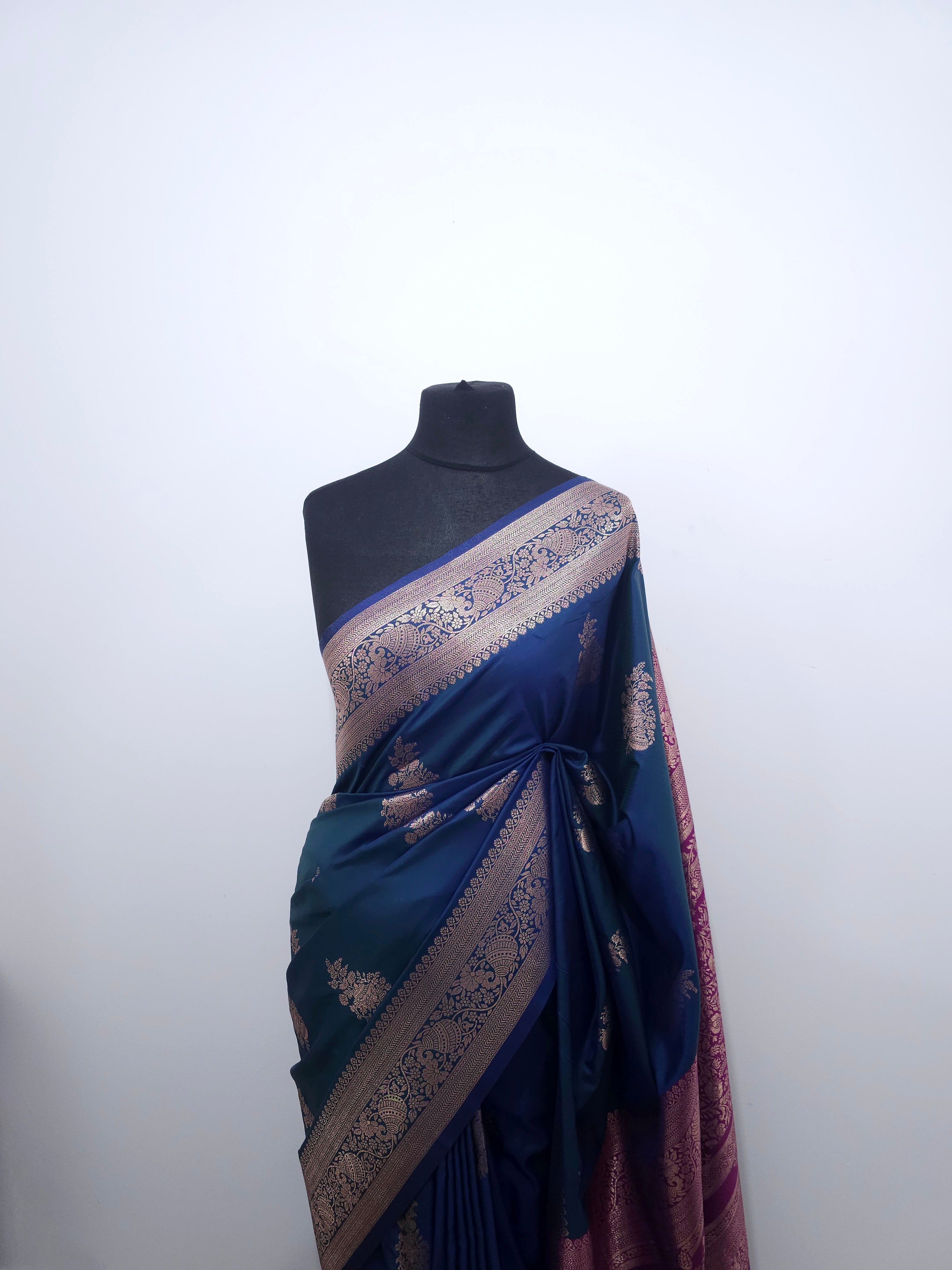 Blue & pink banarasi soft silk
