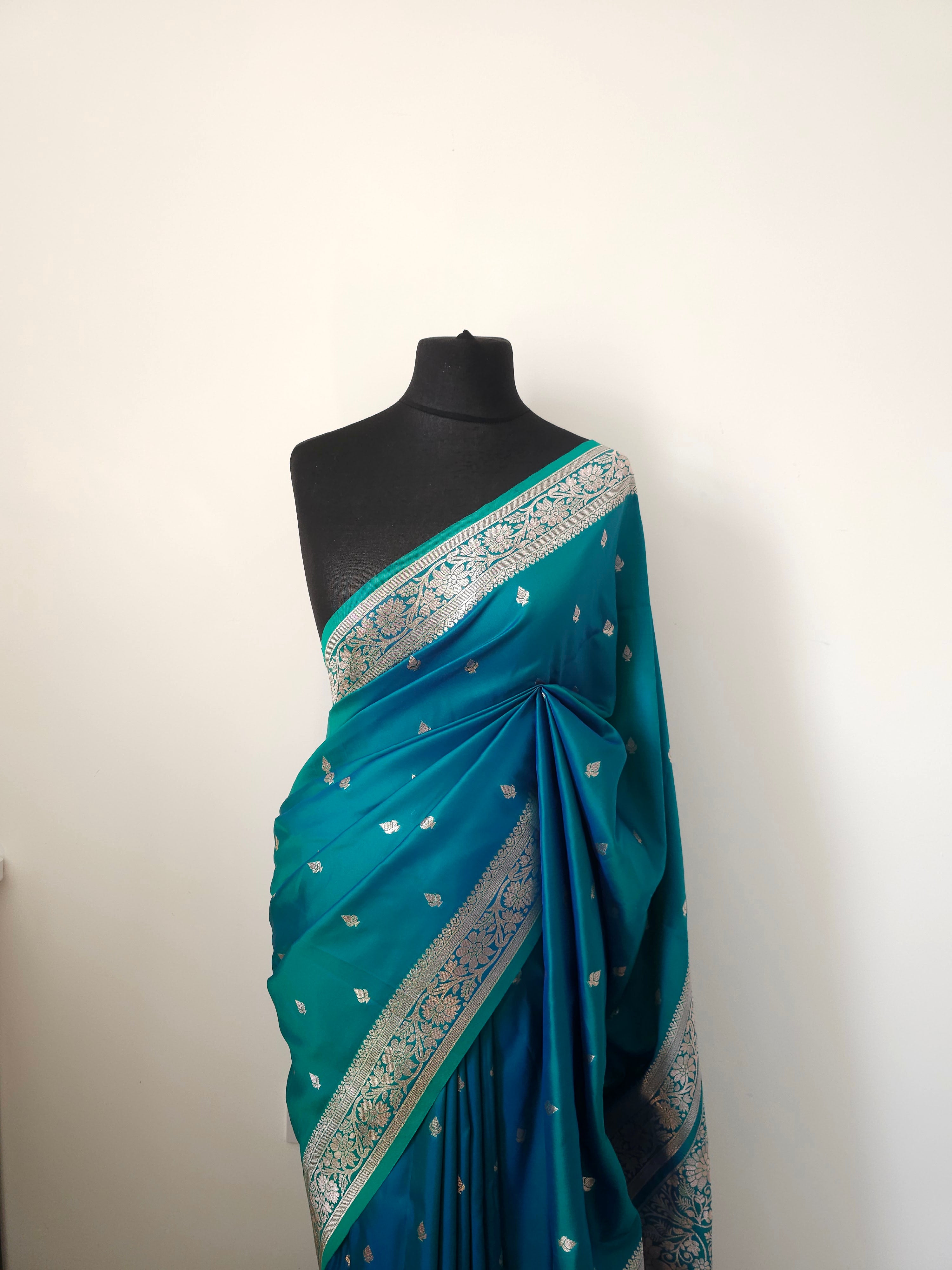 Peacock blue banarasi soft silk
