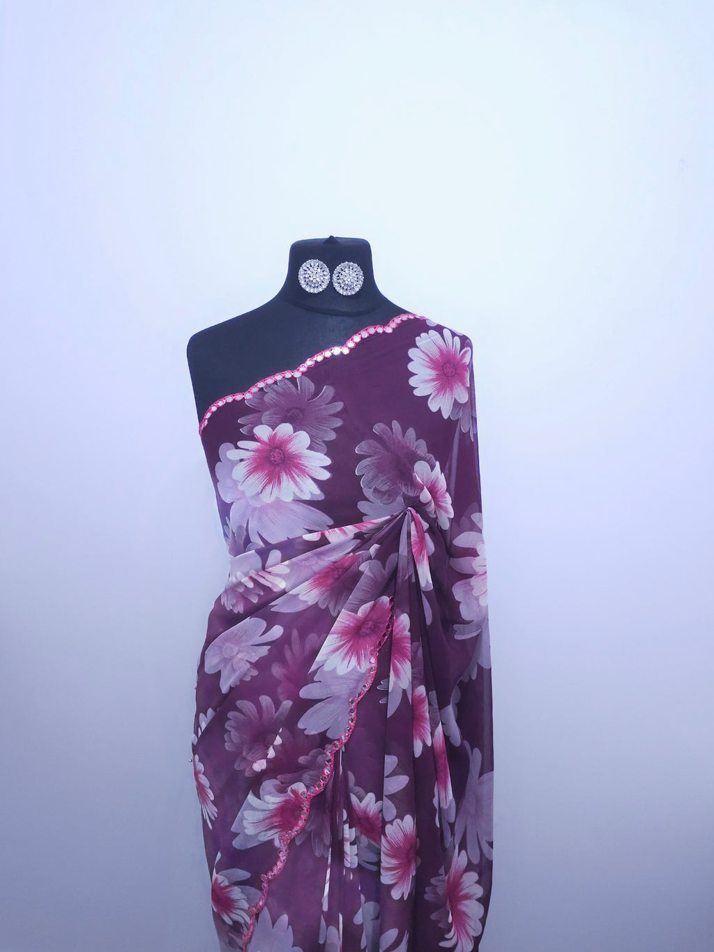 Pink blush Floral Georgette Saree – Lightweight with pink Border