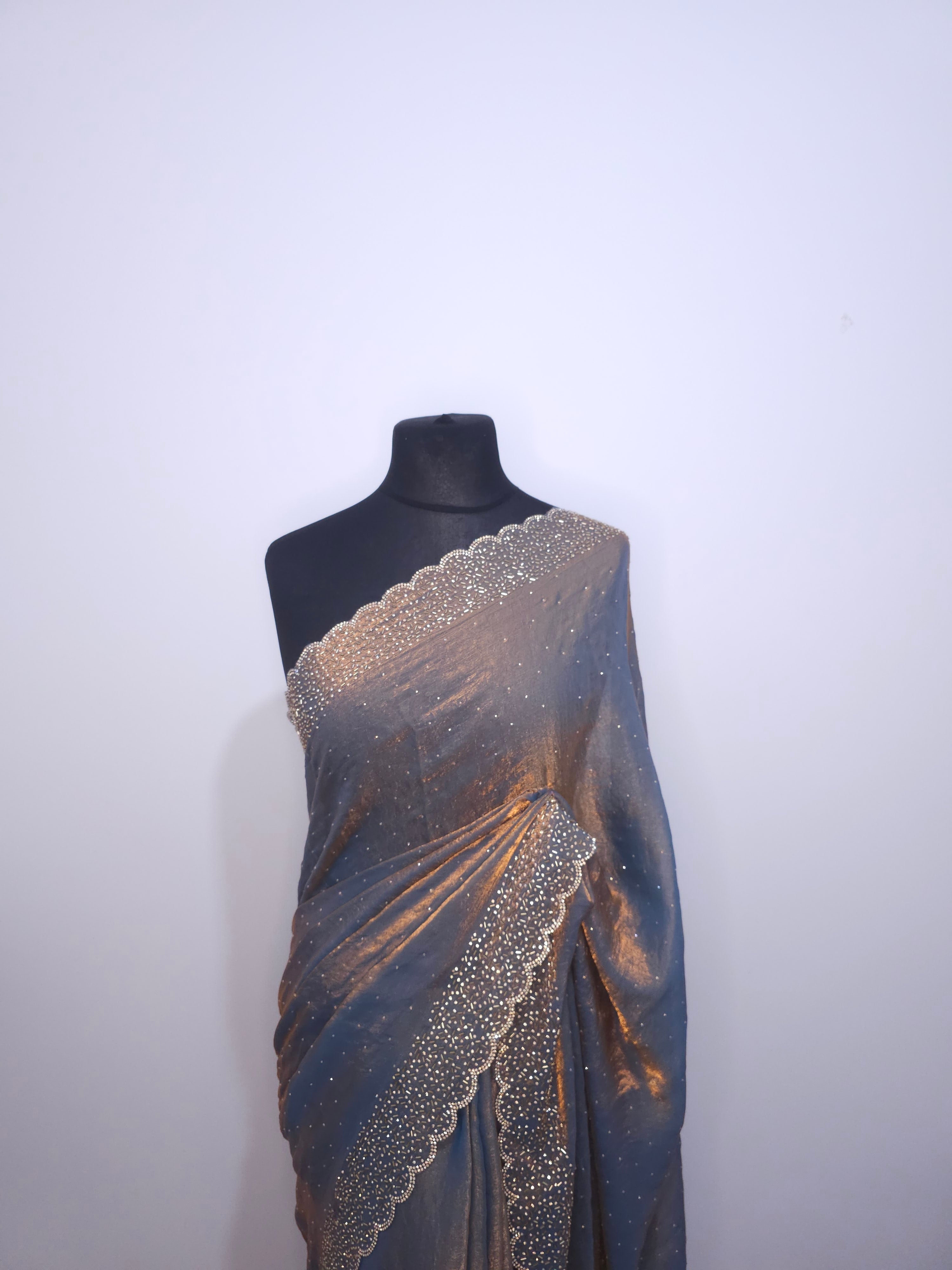 Mint Green Space Silk Saree – Soft Shimmer with Stone Border