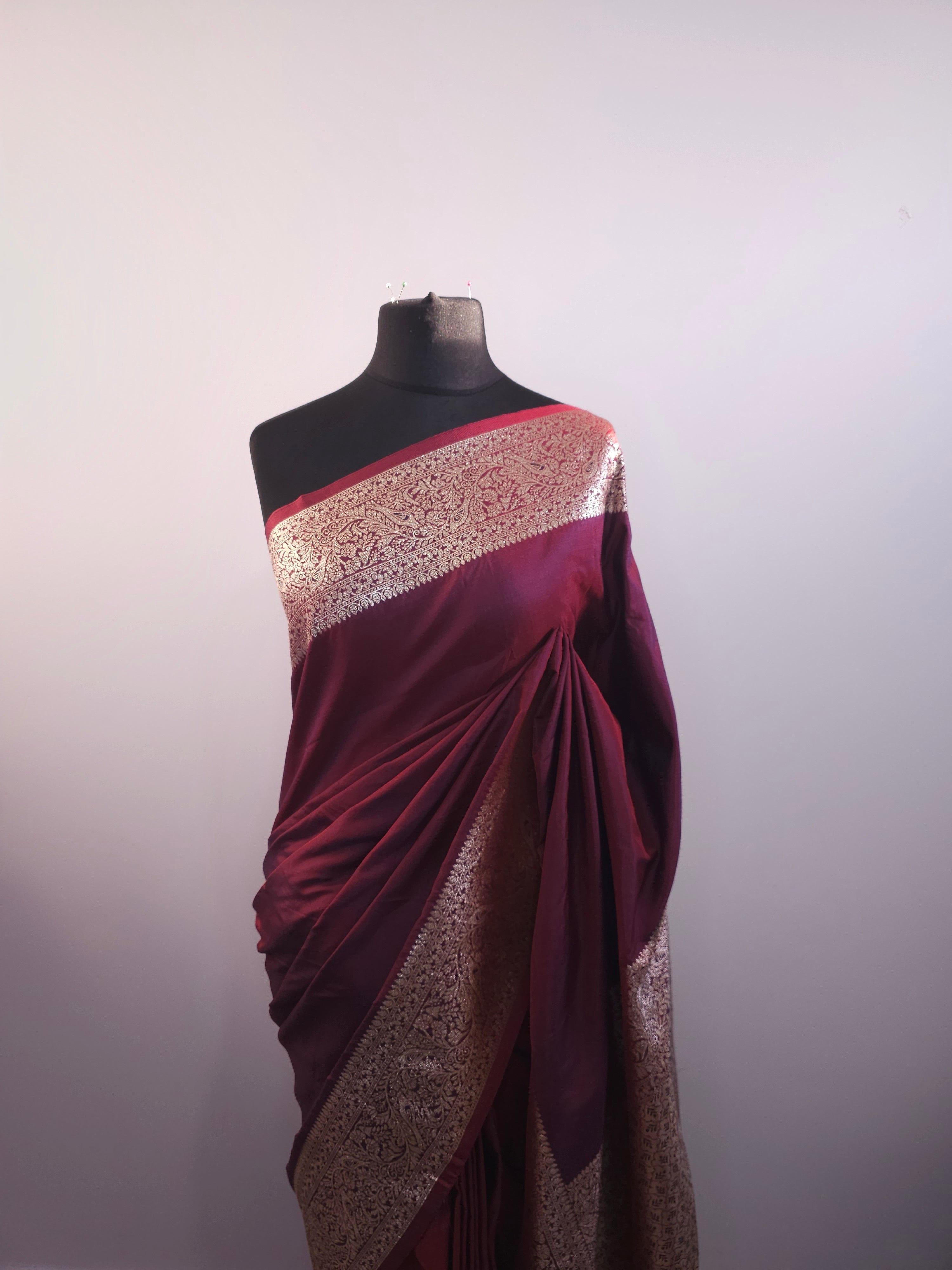 Deep Purple Soft Silk Saree with Silver Zari Border