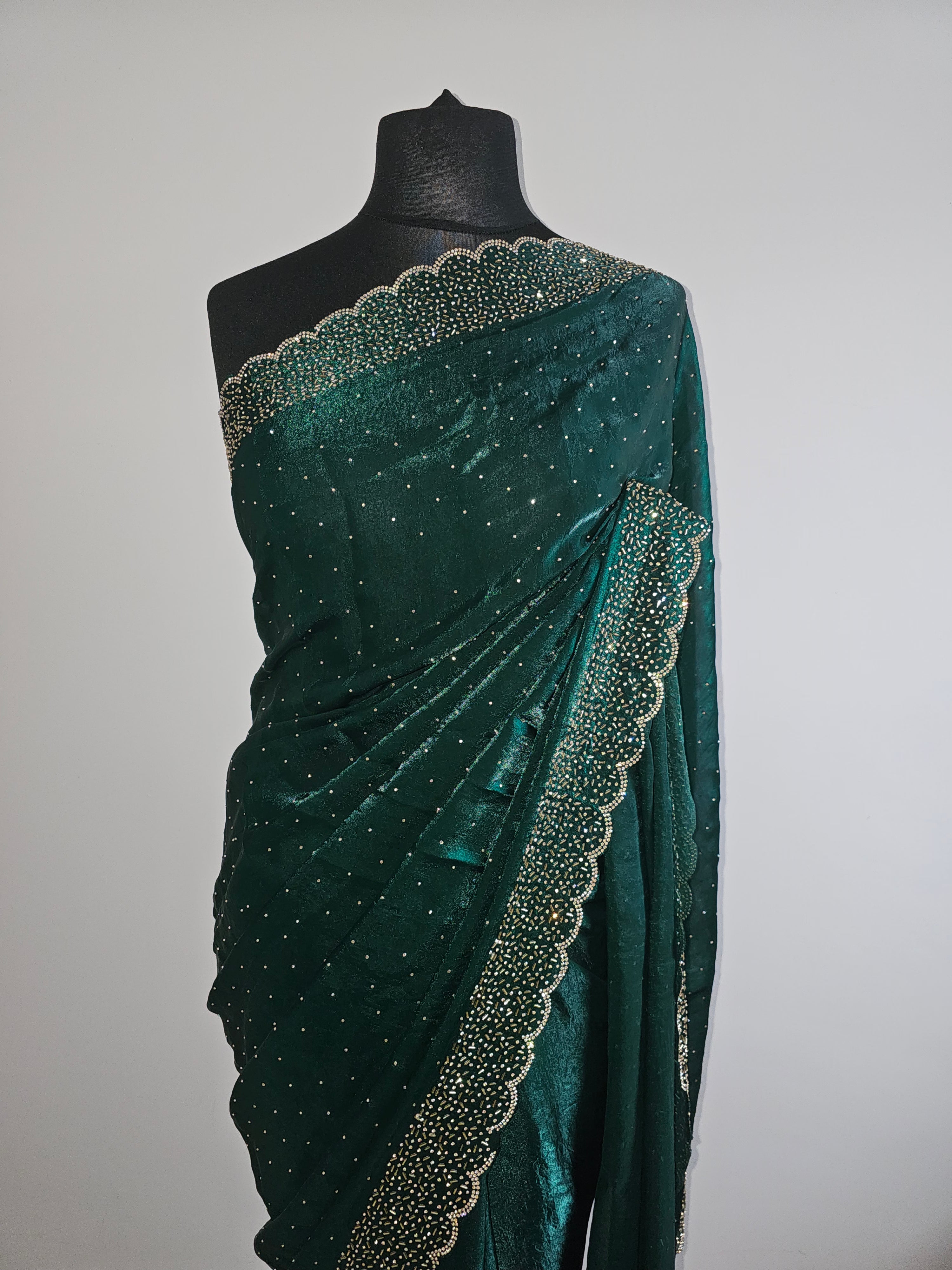 Baby Blue Space Silk Saree – Stone Border & Soft Sparkle Finish