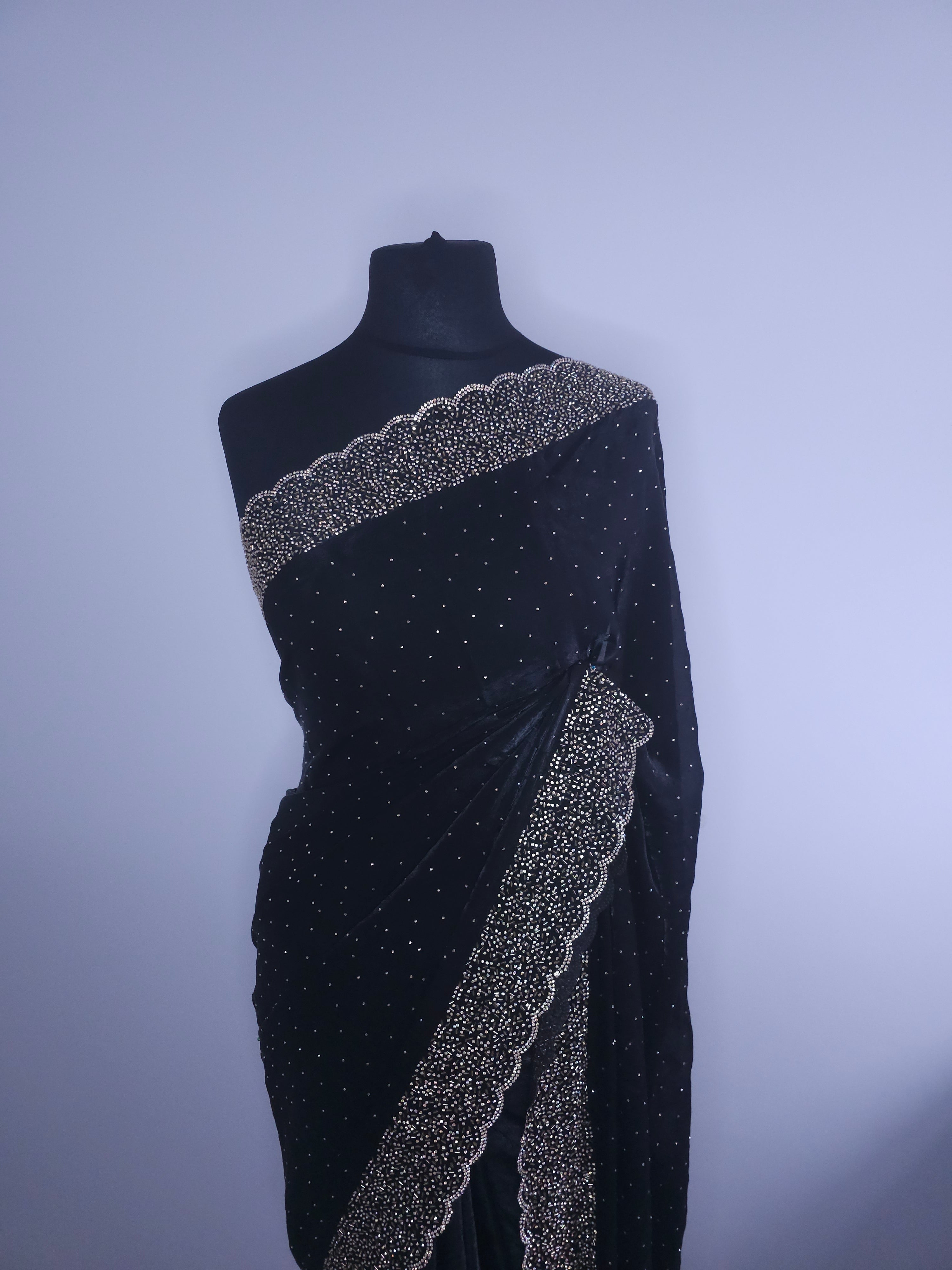 Deep Violet Space Silk Saree – Heavy Stone Border