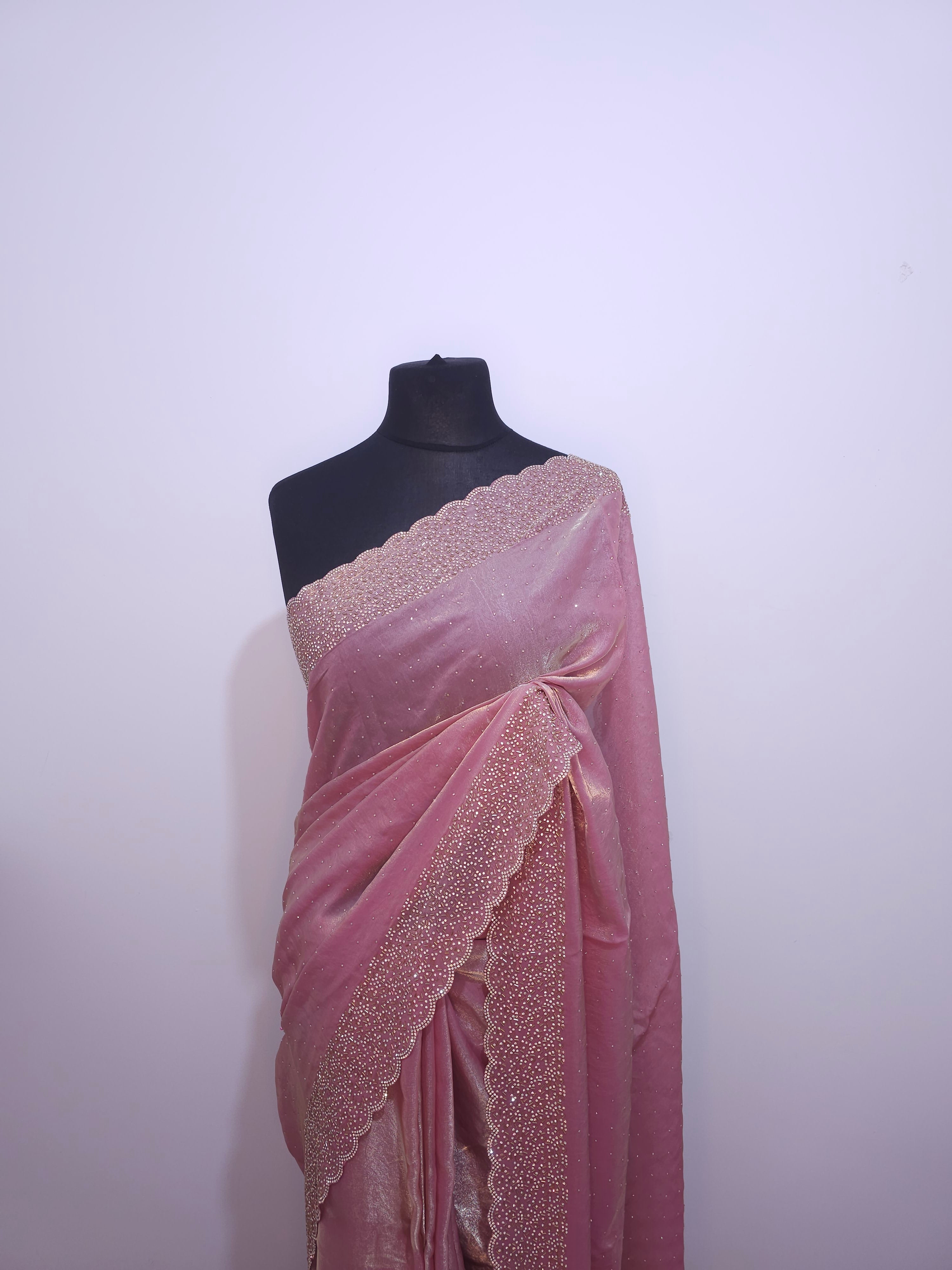 Baby Blue Space Silk Saree – Stone Border & Soft Sparkle Finish