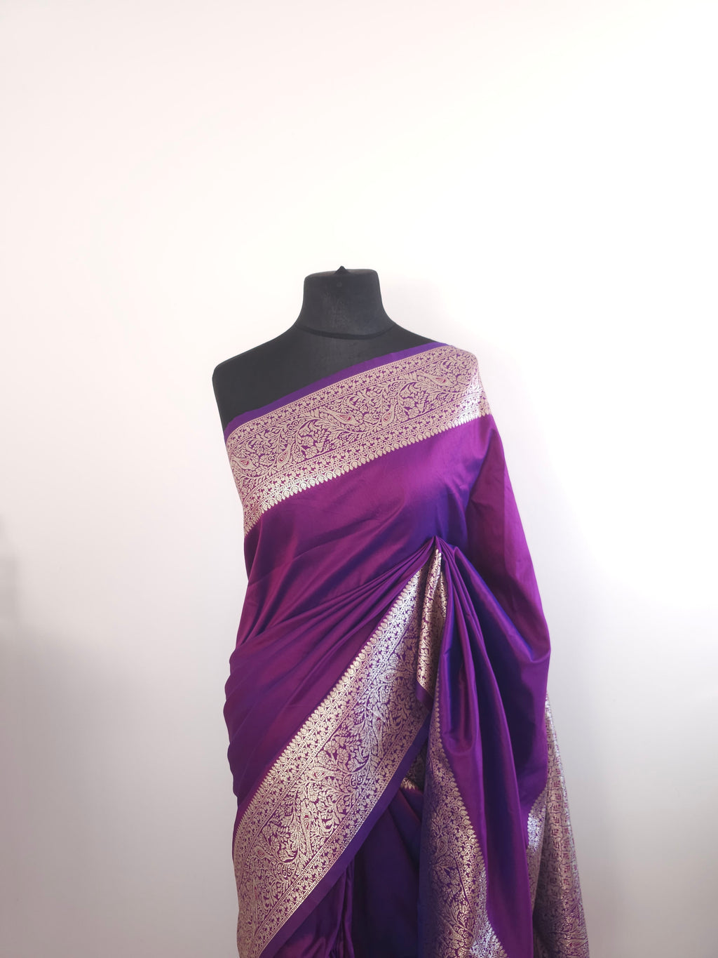Peacock Purple Soft Silk Saree with Silver Zari Border