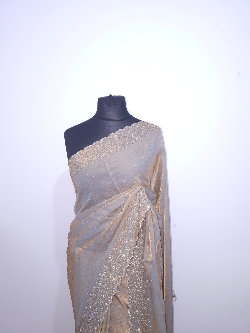 Baby Blue Space Silk Saree – Stone Border & Soft Sparkle Finish