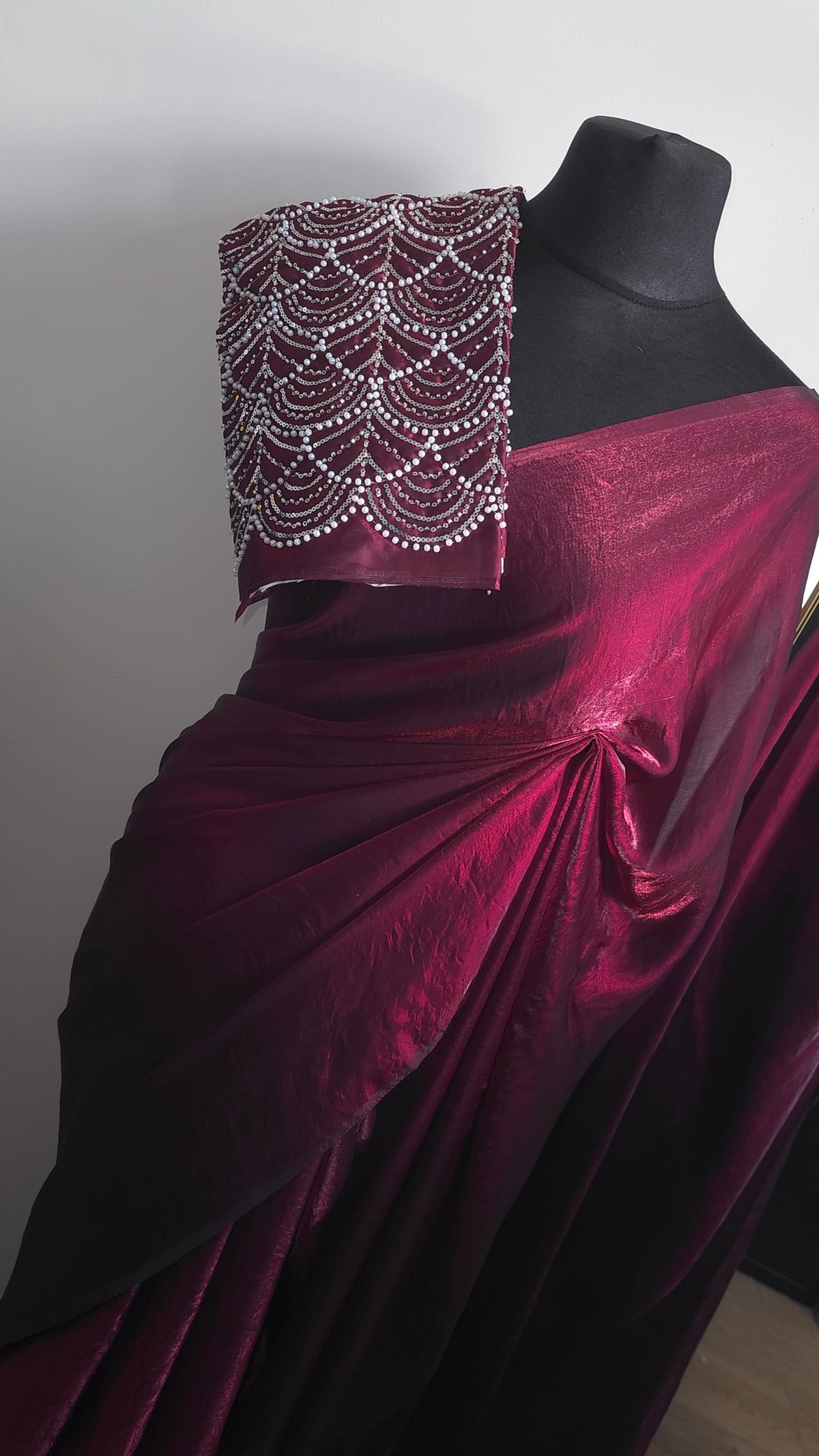 Mulberry Glow Chinon Saree with Embellished Blouse