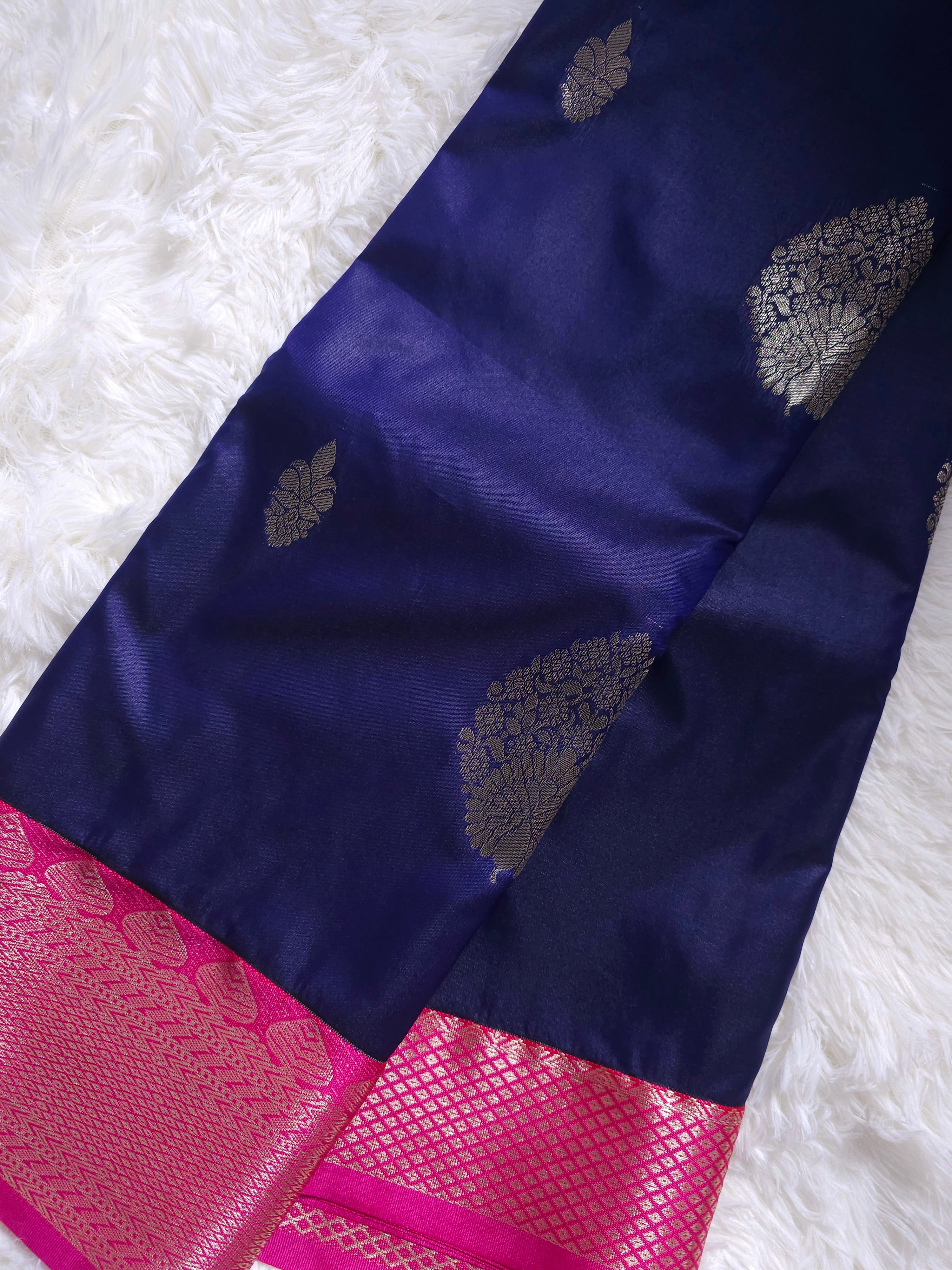Navy Blue Peacock Motif Soft Silk Saree