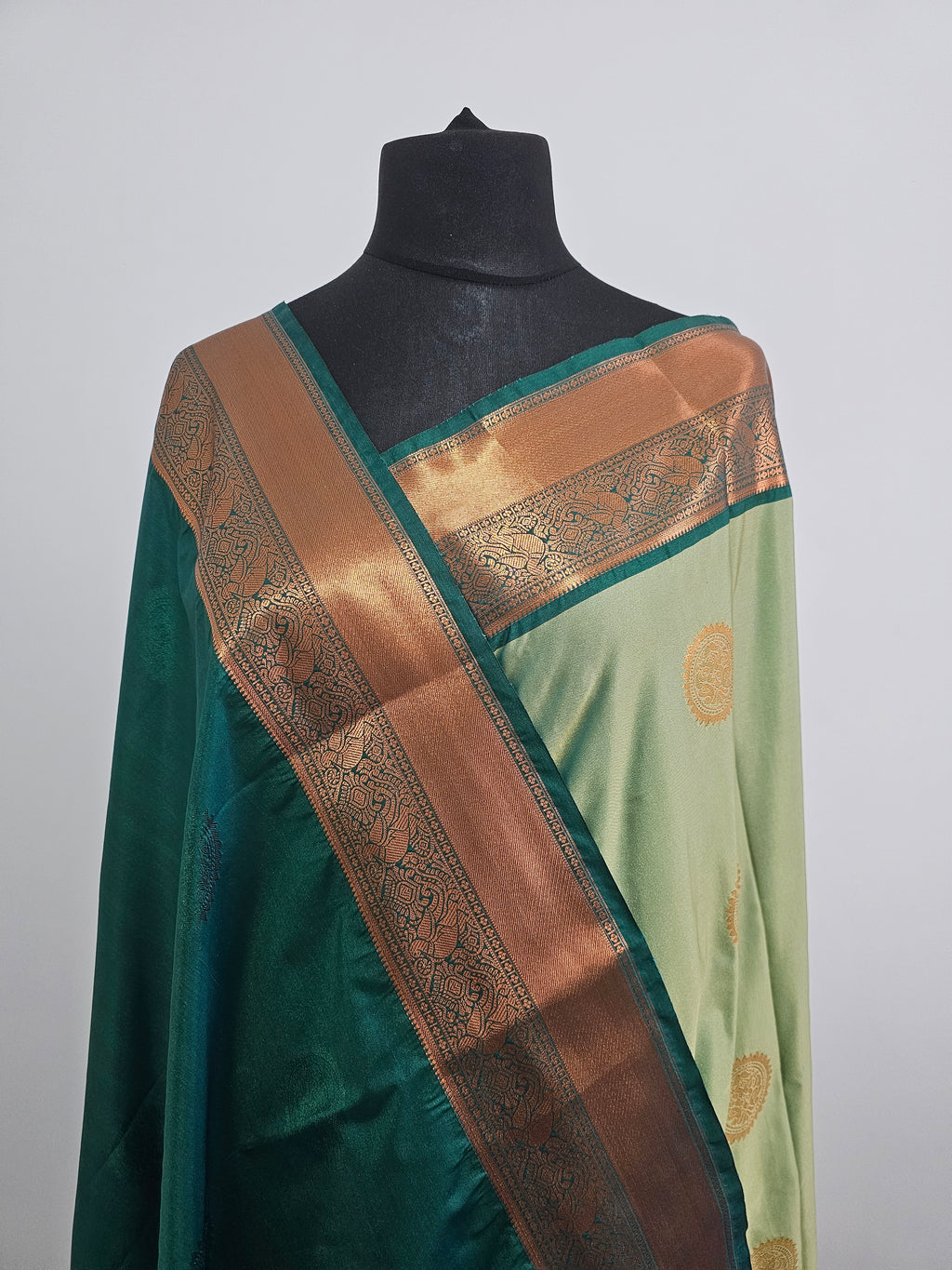 Emerald & Pistachio Green Soft Silk Saree with Gold Border |