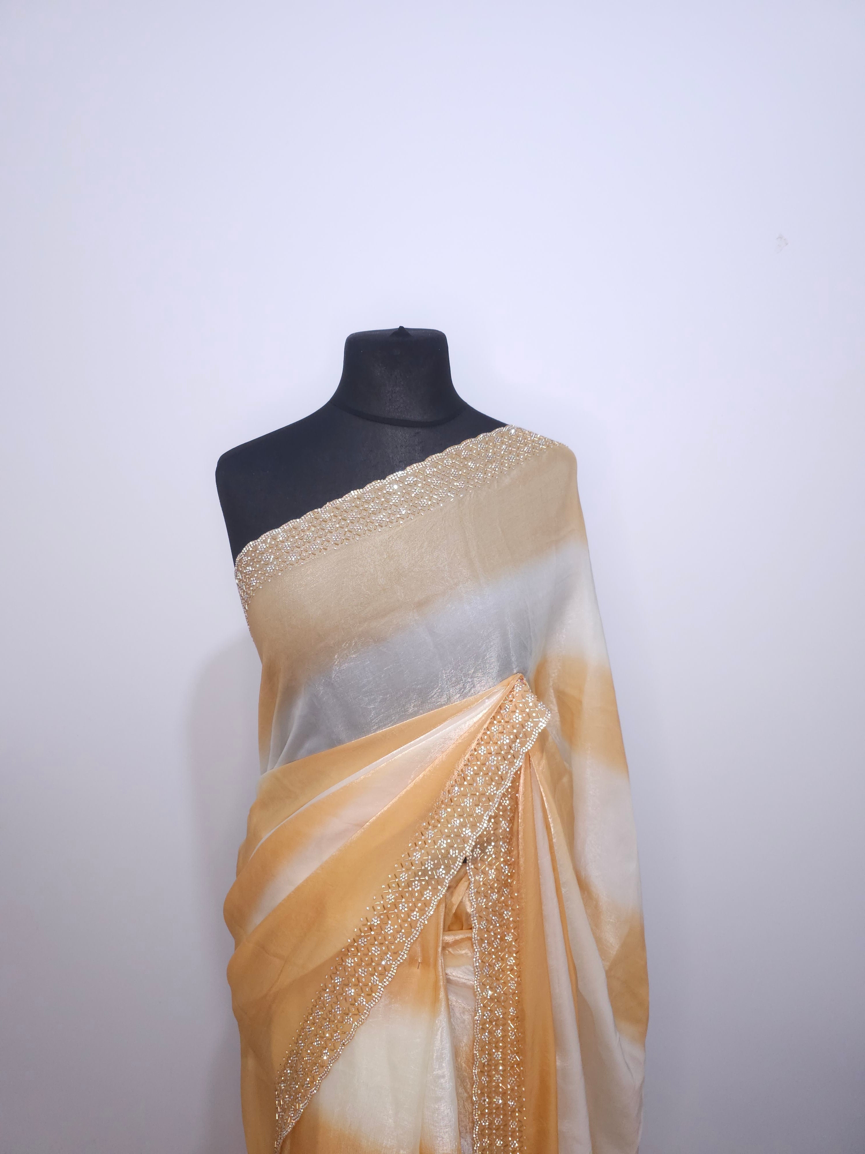 Ivory Rose Pink Stone Space Silk Saree