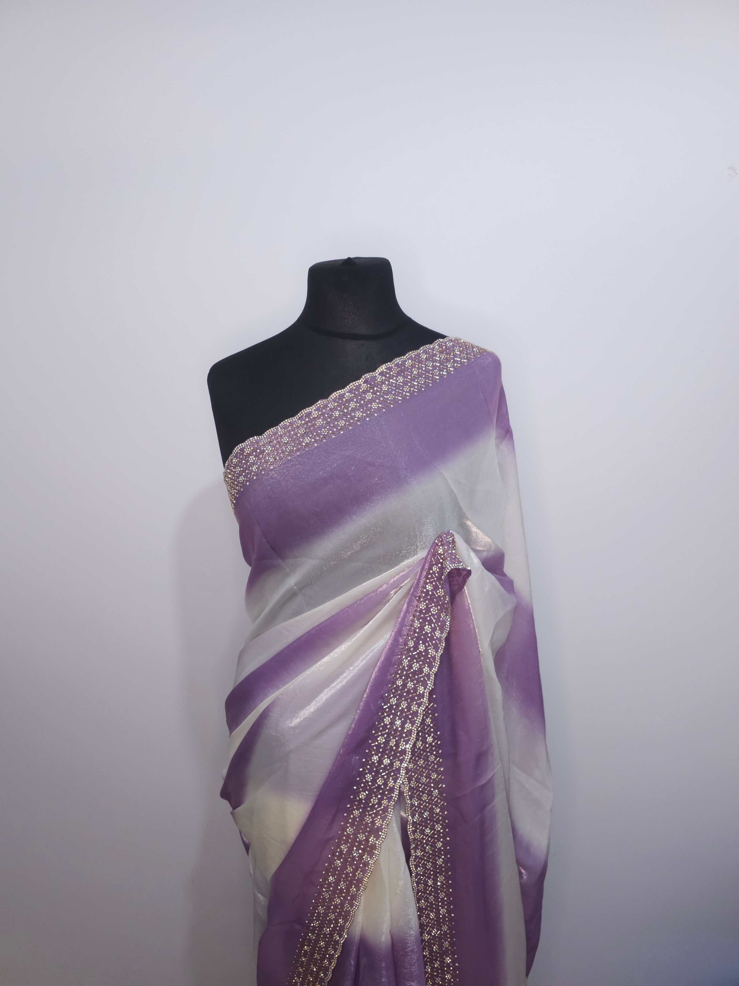Ivory Gold Stone Space Silk Saree
