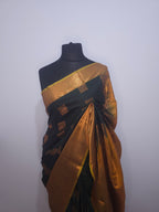 Bottle Green Soft Silk Saree with Rich Gold Border |