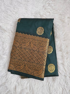 Dark Green Soft Silk Saree with Gold Border