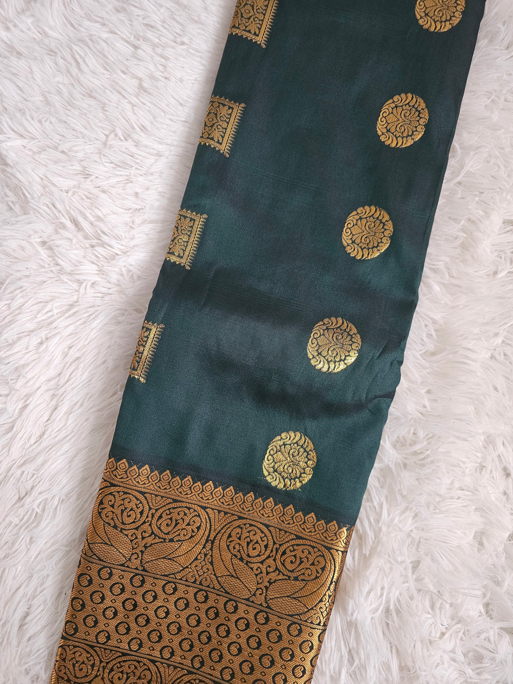 Dark Green Soft Silk Saree with Gold Border