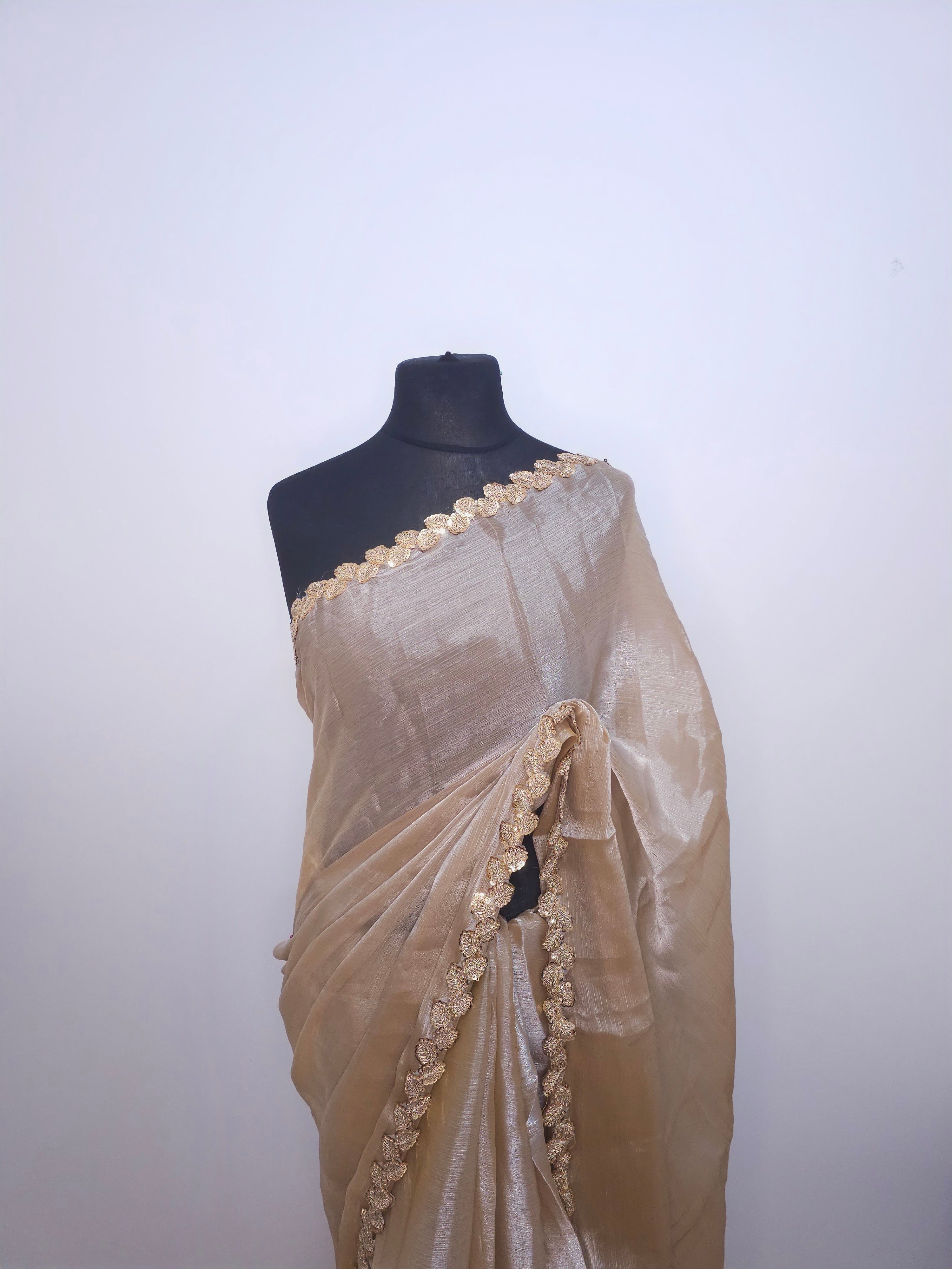 Champagne Leaf Border Georgette