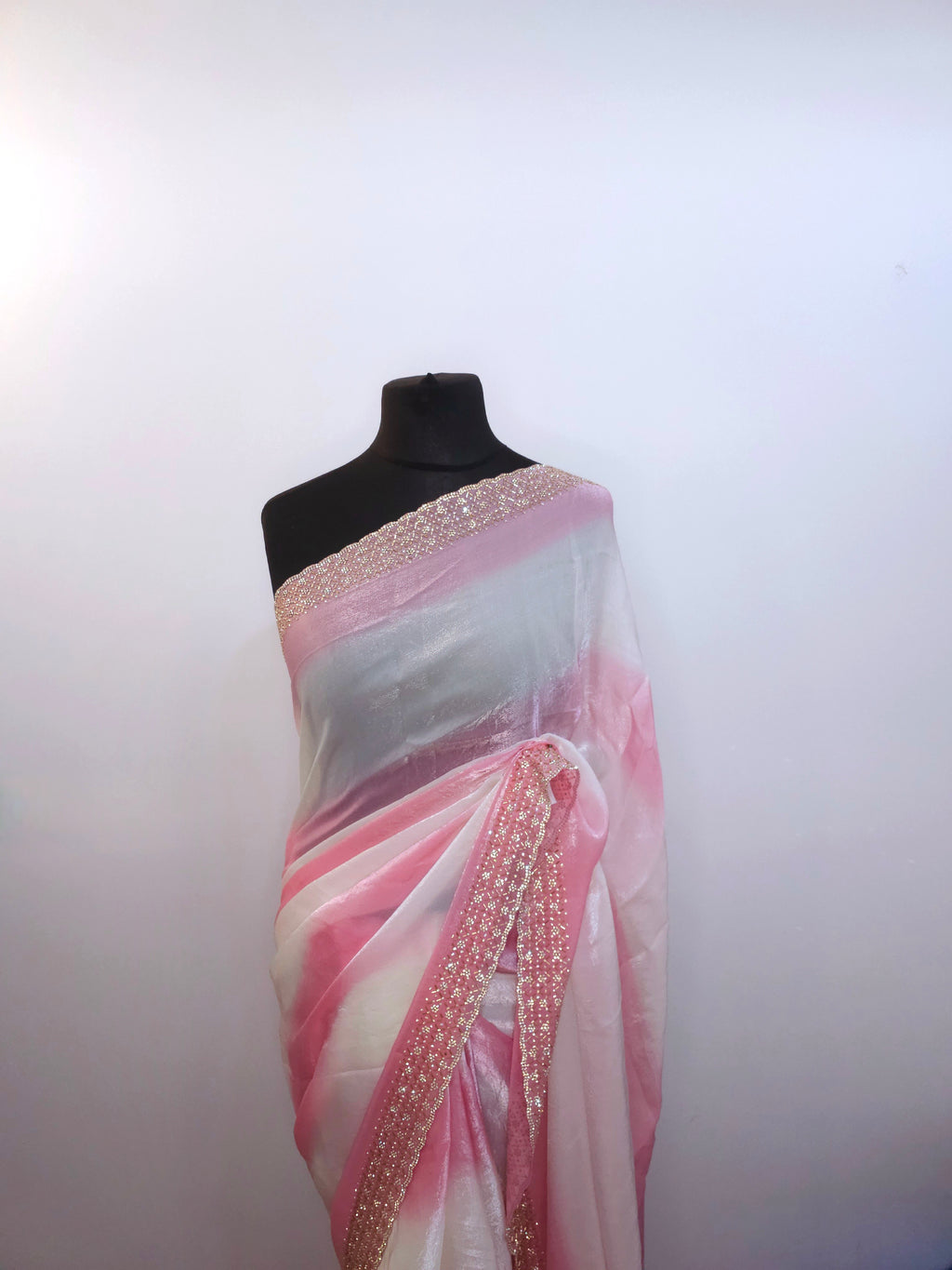 Ivory Rose Pink Stone Space Silk Saree