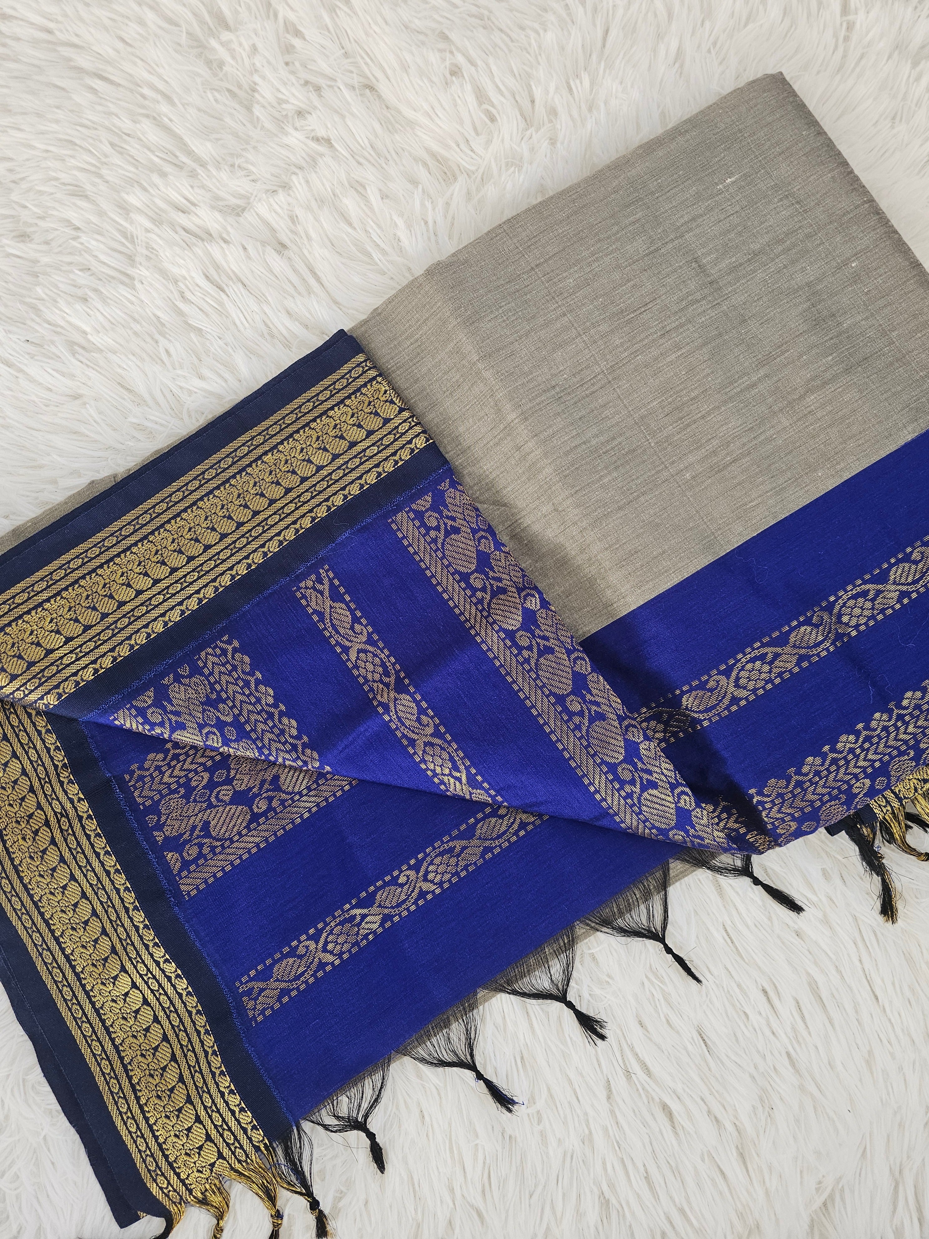 Cotton Silk  - Green x Royal Blue Contrast