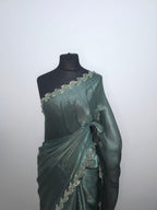 Charcoal Grey Tissue saree - Leaf border
