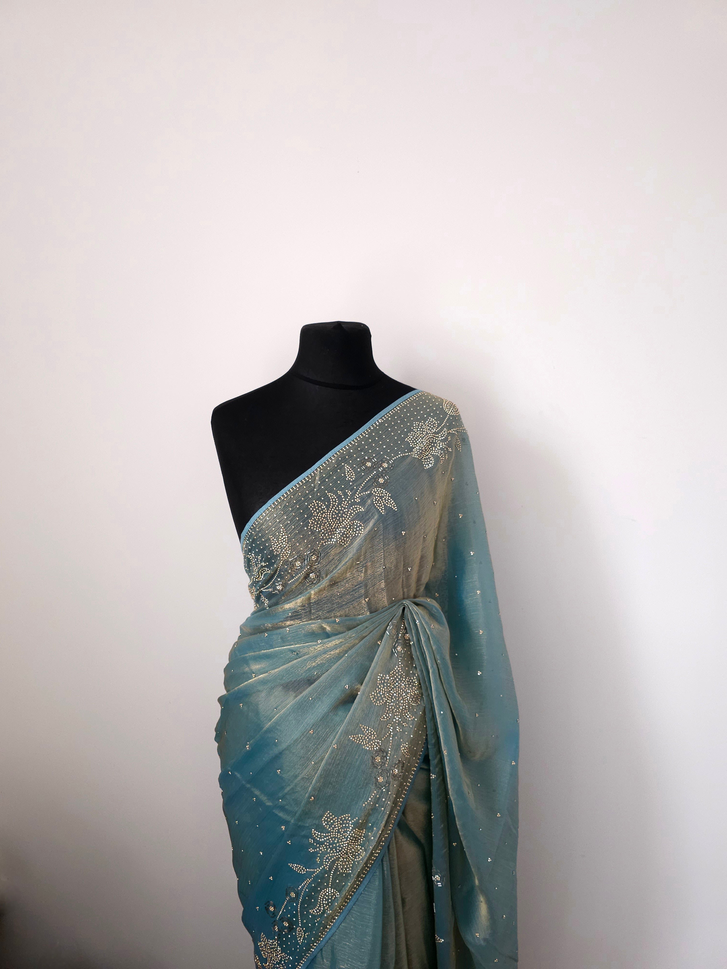 Ice Blue Embellished Saree