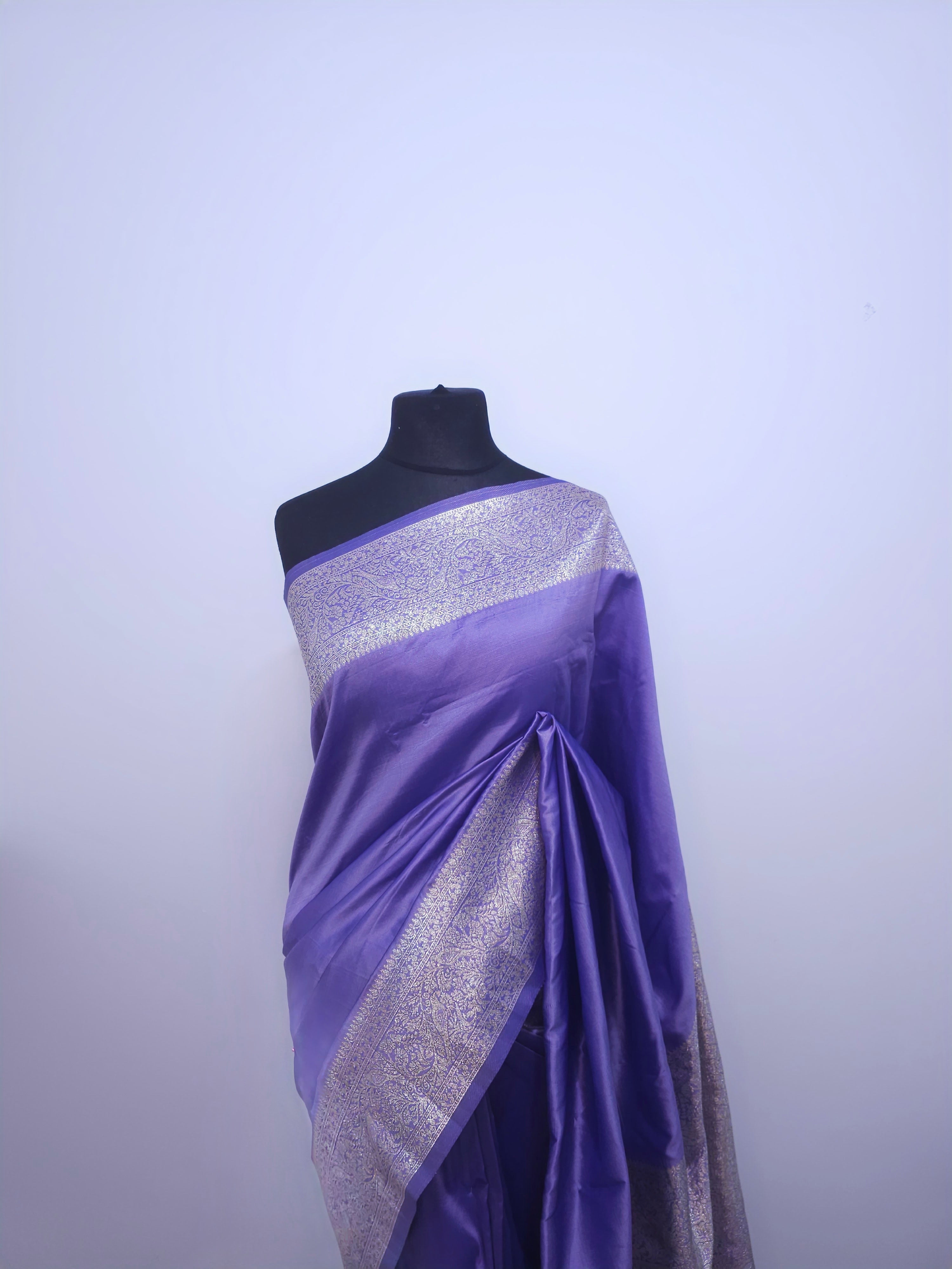 Peacock Purple Soft Silk Saree with Silver Zari Border