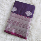 Plum Soft Silk Saree with Silver Zari Border |