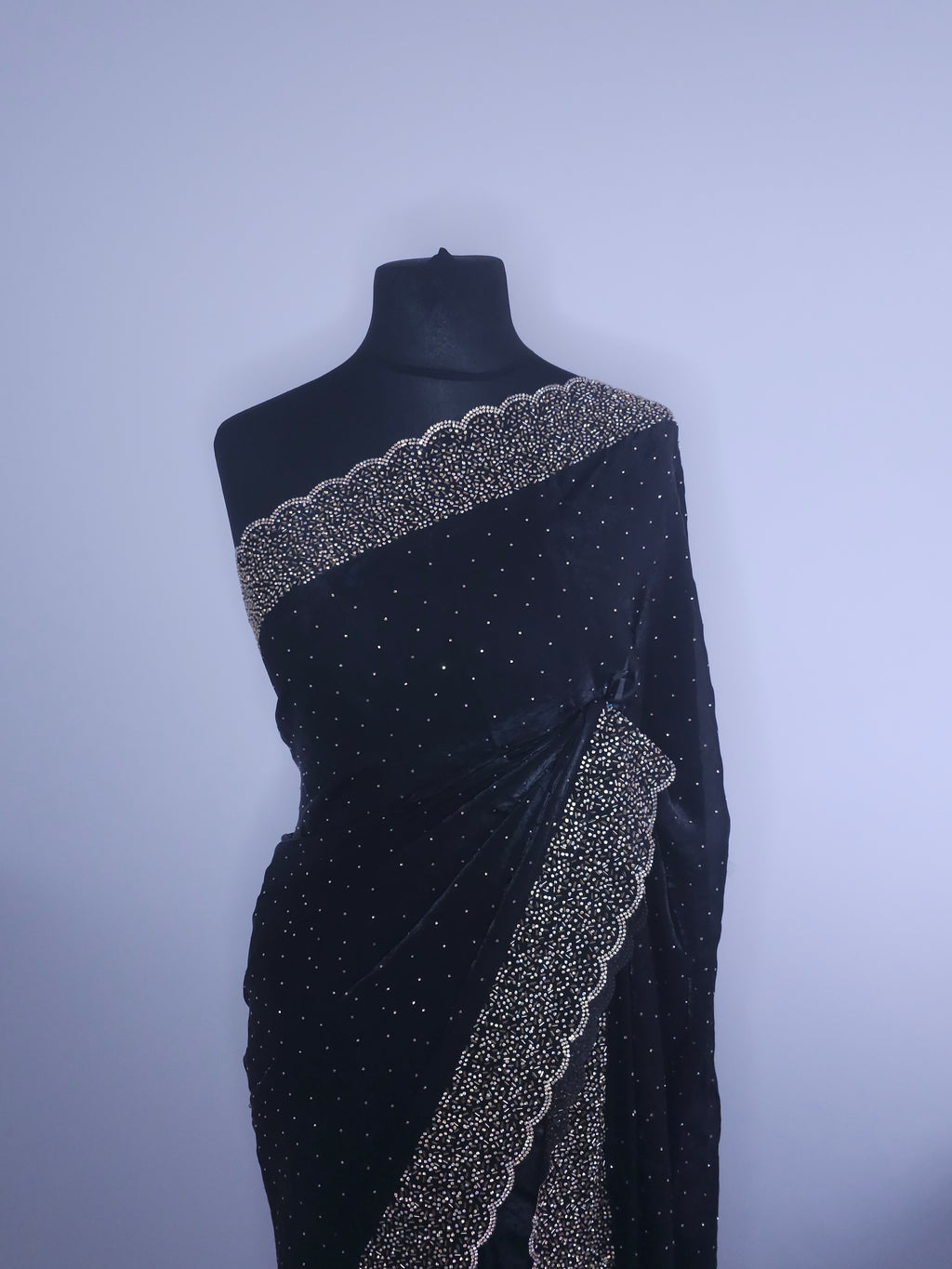 Navy Blue Space Silk Saree – Elegant Stone Work with Stone Border