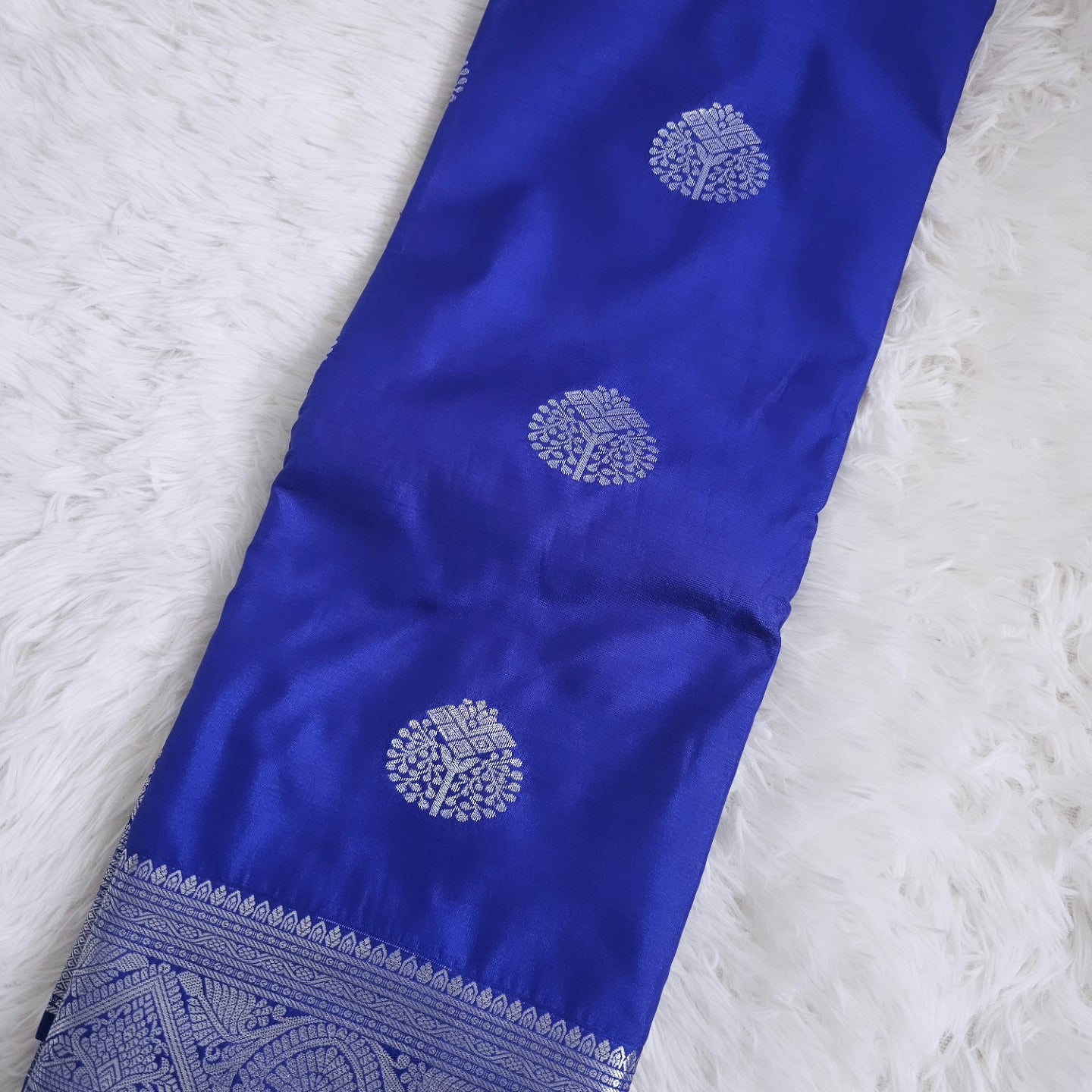 Royal Blue Soft Silk Saree with Silver Border | Lightweight Festive Saree