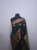 Dark Green Soft Silk Saree with Gold Border