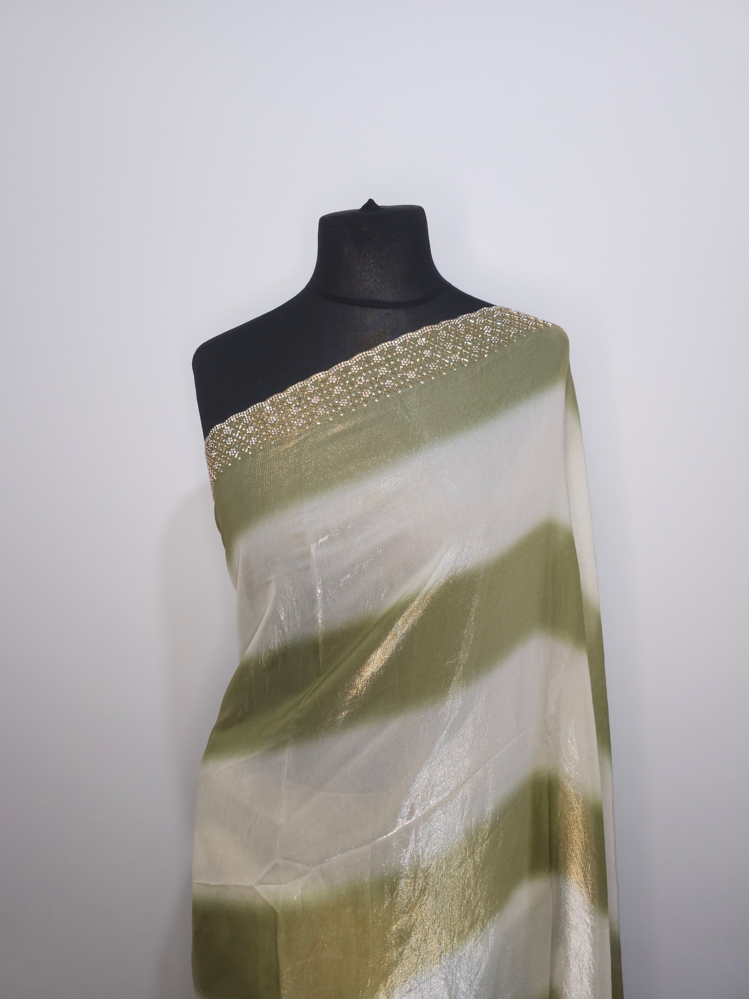 Ivory Sage Green Stone Space Silk
