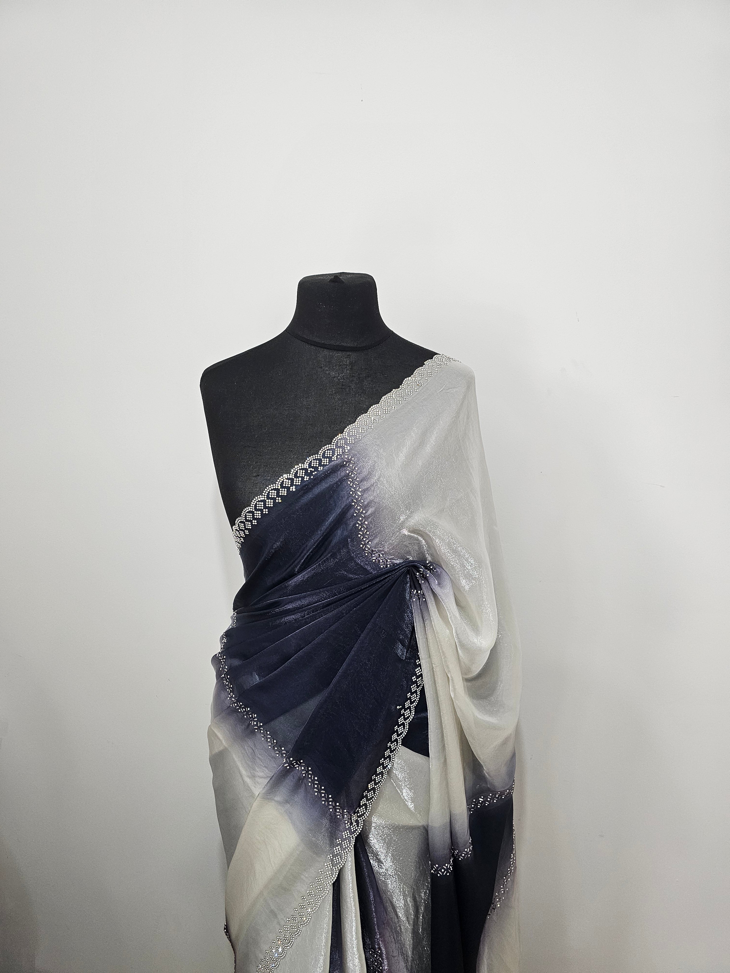 Midnight Pearl Satin Saree