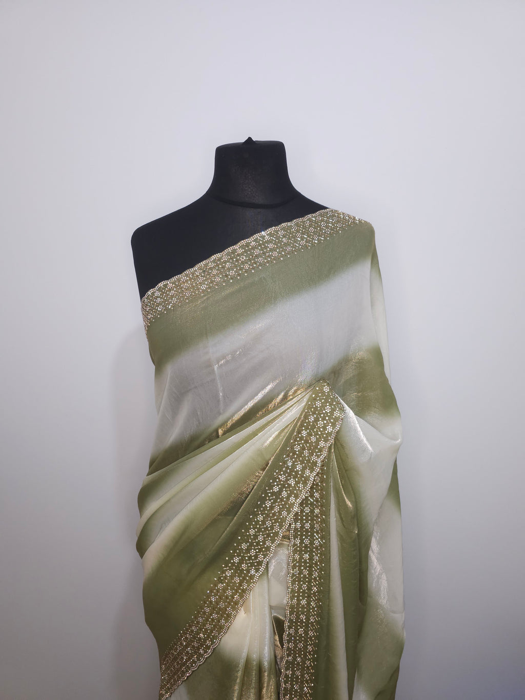 Ivory Sage Green Stone Space Silk