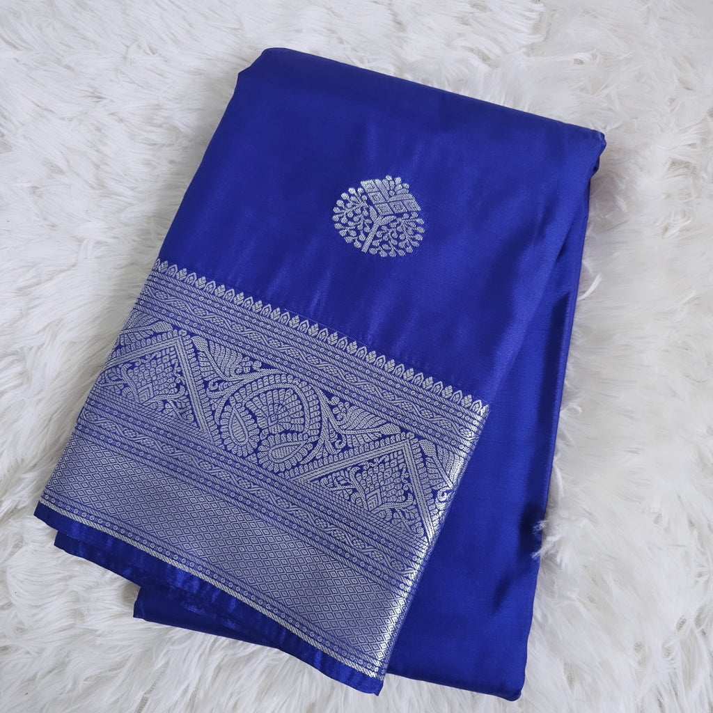 Royal Blue Soft Silk Saree with Silver Border | Lightweight Festive Saree