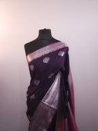Plum Soft Silk Saree with Silver Zari Border |