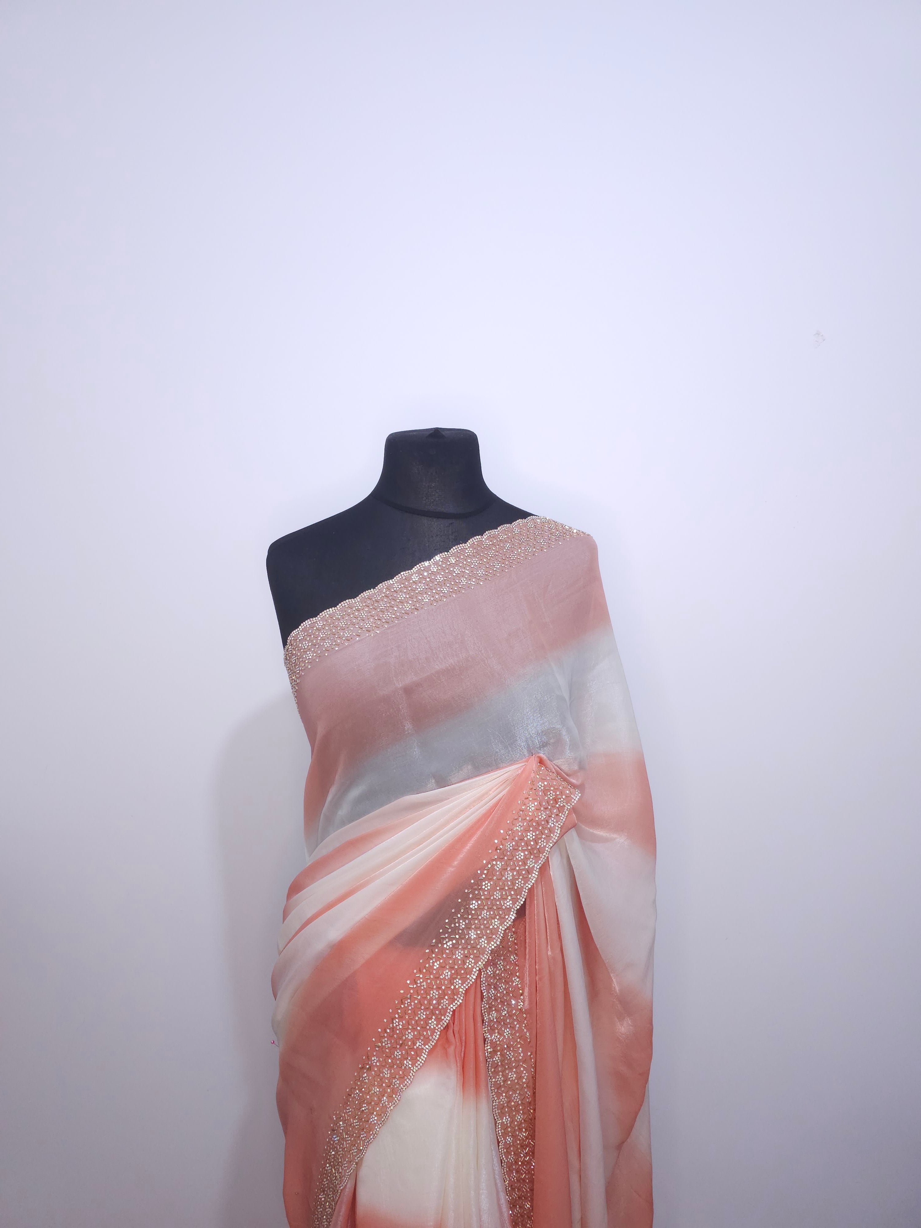 Ivory Rose Pink Stone Space Silk Saree