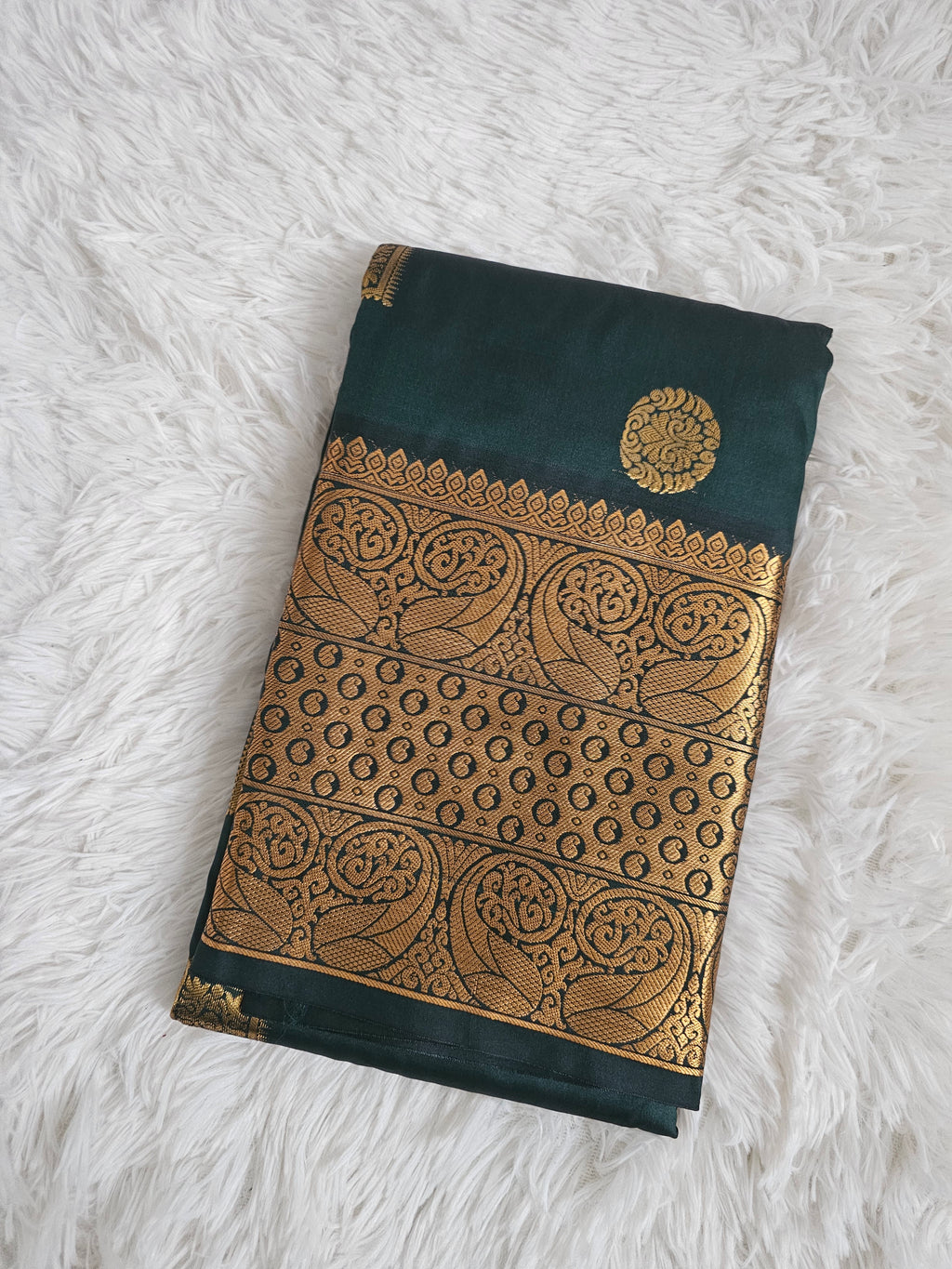 Dark Green Soft Silk Saree with Gold Border