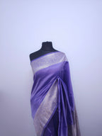 Lavender Soft Silk Saree with Silver Zari Border