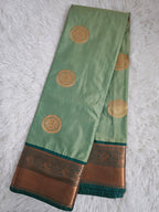 Emerald & Pistachio Green Soft Silk Saree with Gold Border |