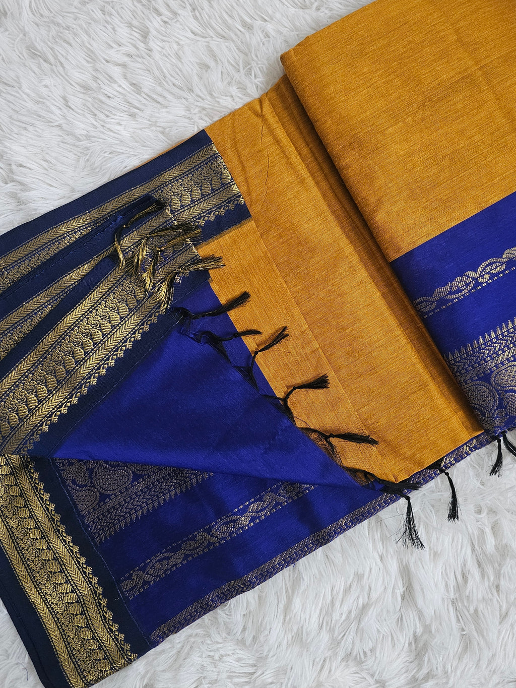 Cotton Silk - Mustard x Royal Blue Contrast