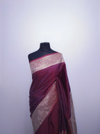 Lavender Soft Silk Saree with Silver Zari Border