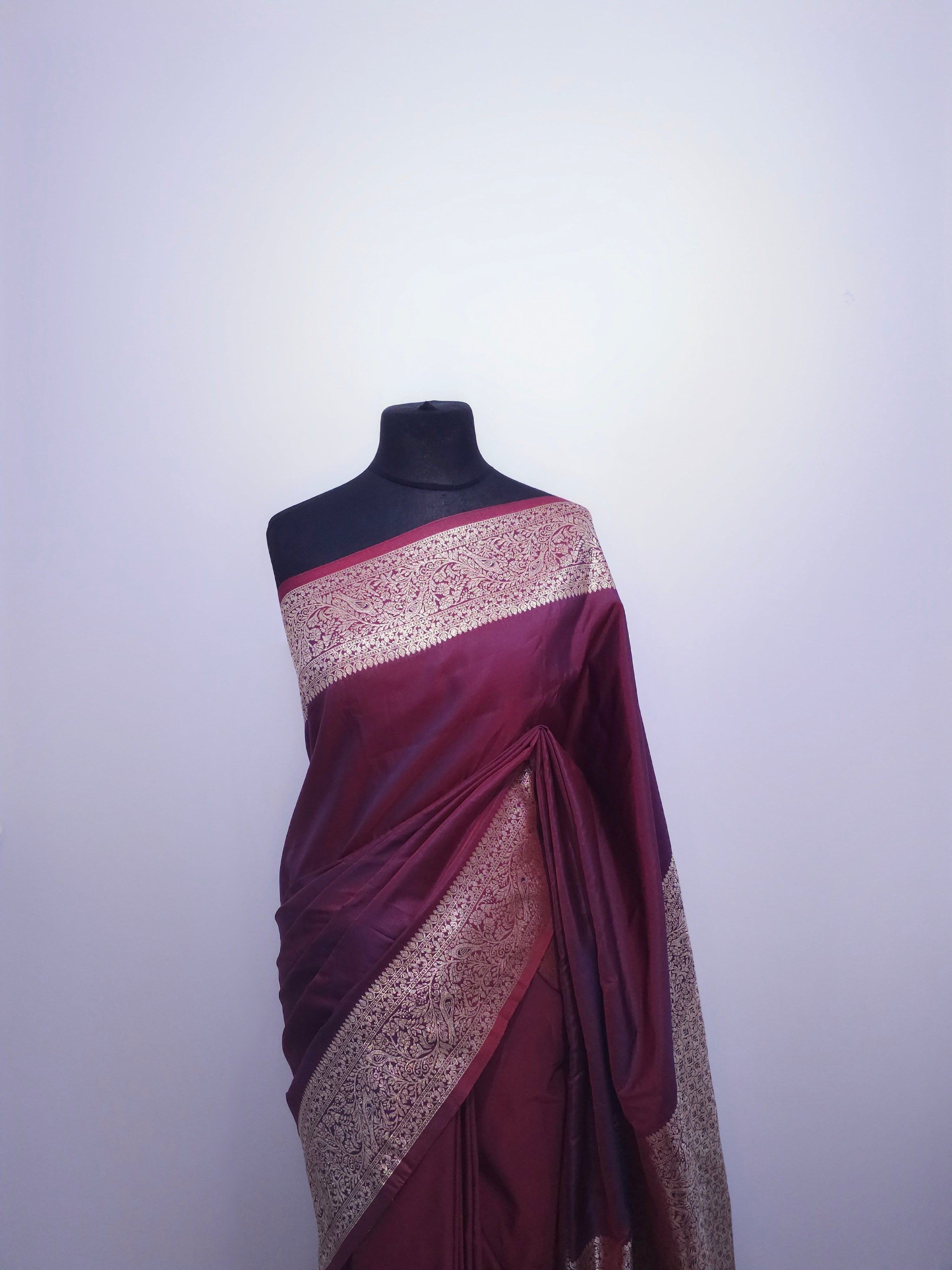 Deep Maroon Soft Silk Saree with Silver Zari Border