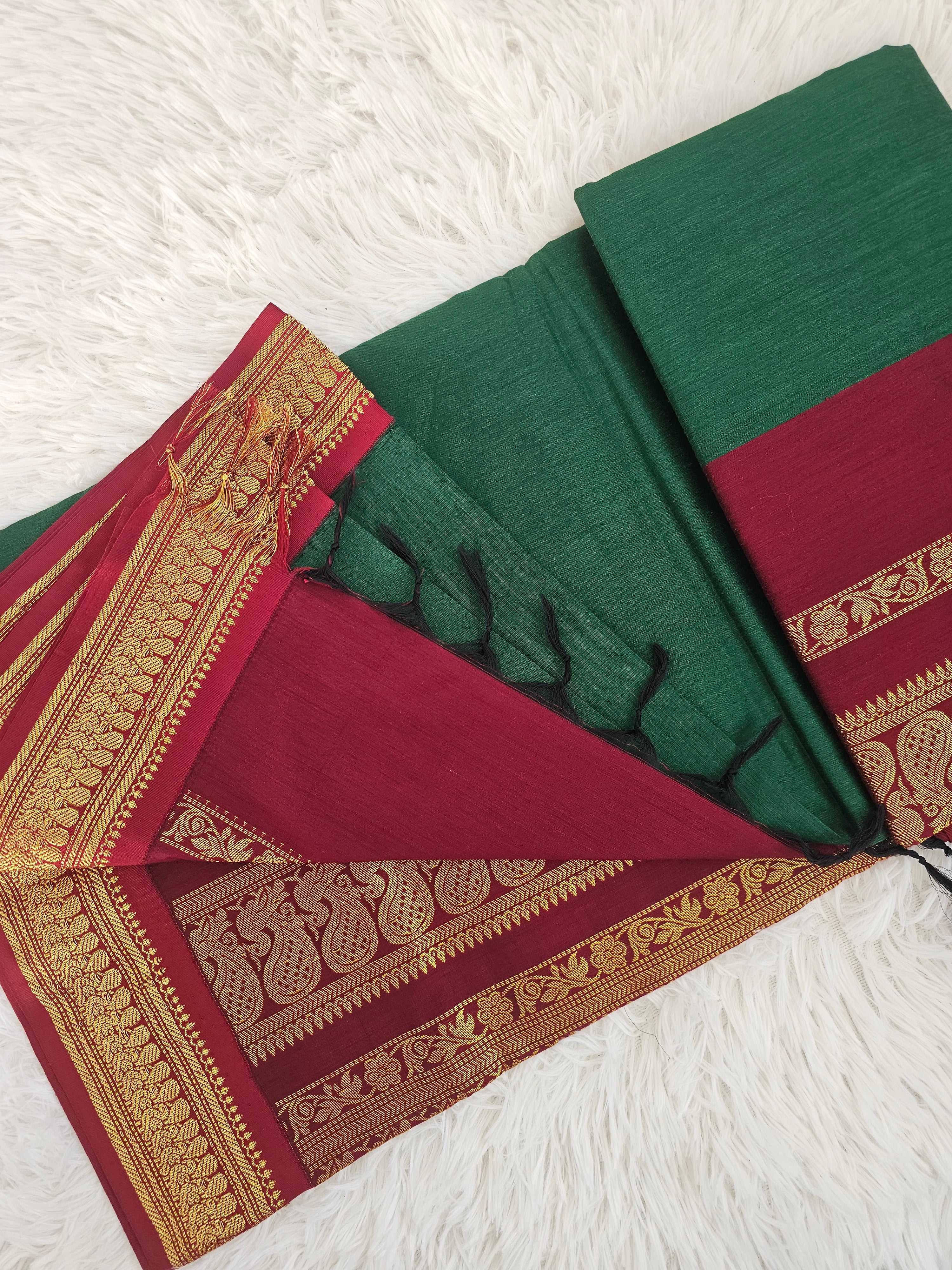 Cotton Silk - Dark Green x Maroon Contrast
