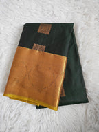 Bottle Green Soft Silk Saree with Rich Gold Border |