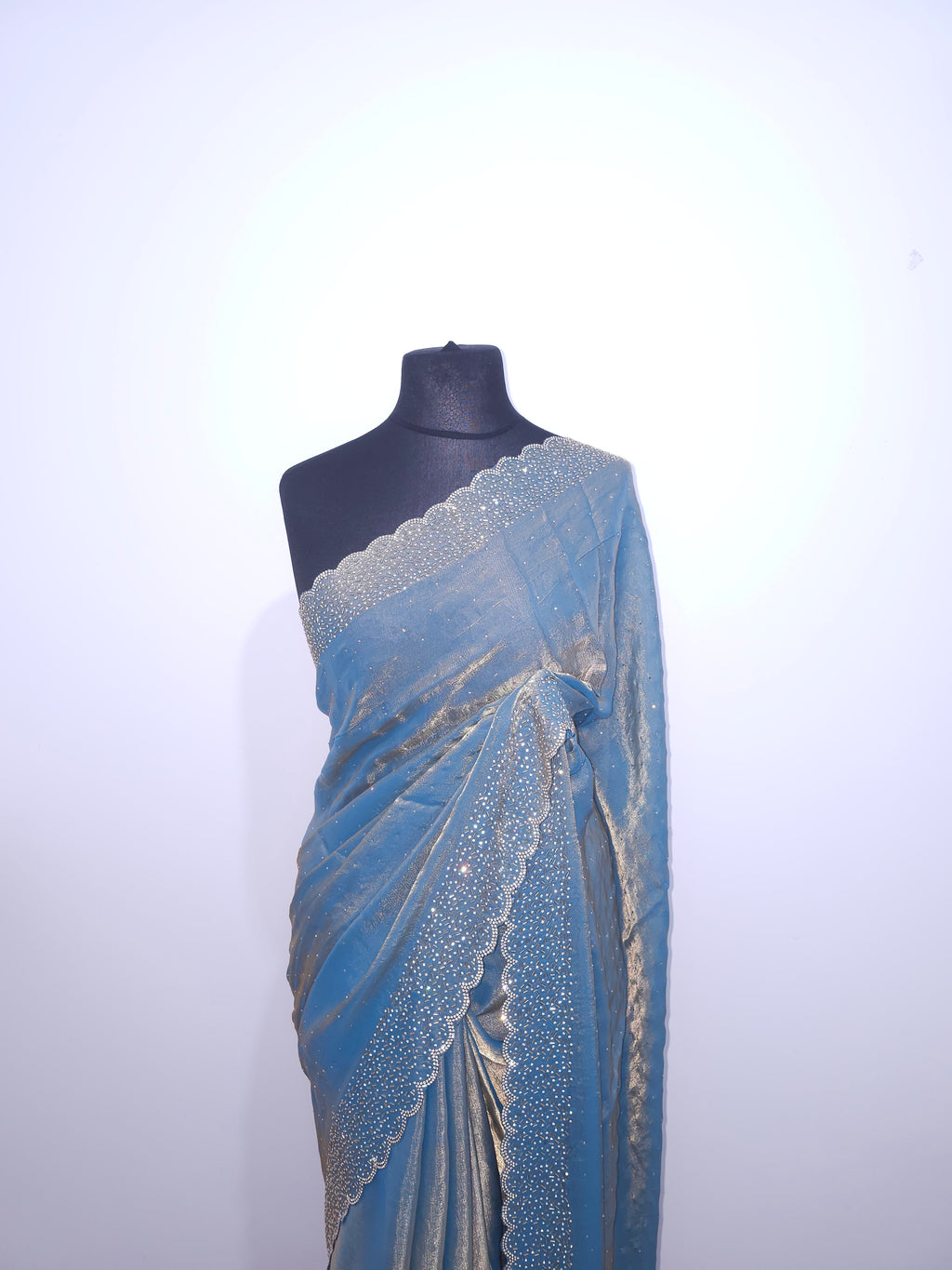 Rose Space Silk Saree – Stone Border & All-Over Sparkle