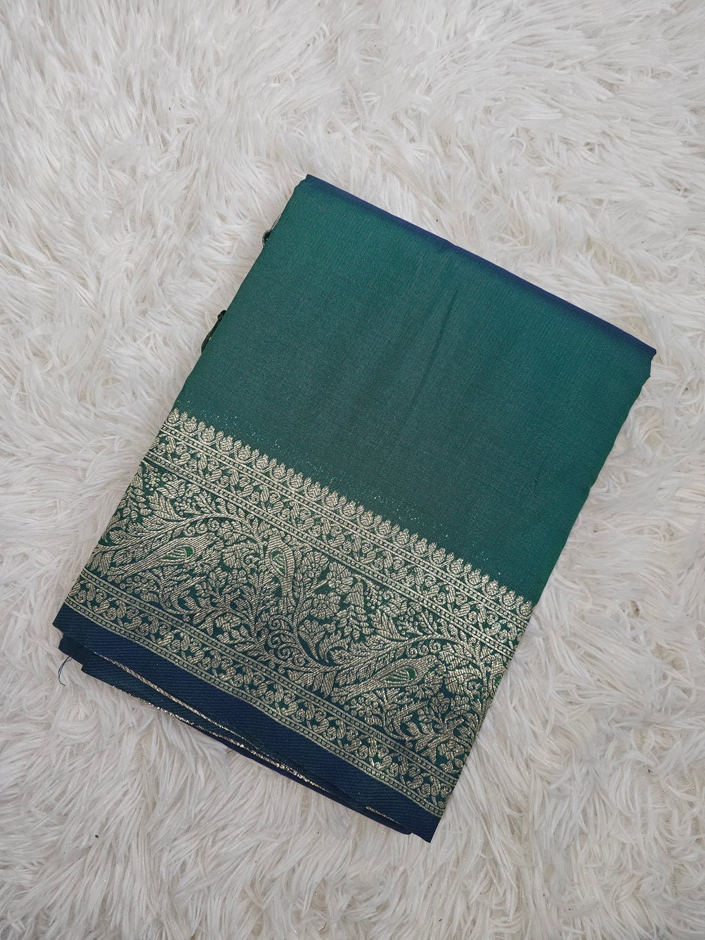 Peacock Green Soft Silk Saree with Silver Zari Border