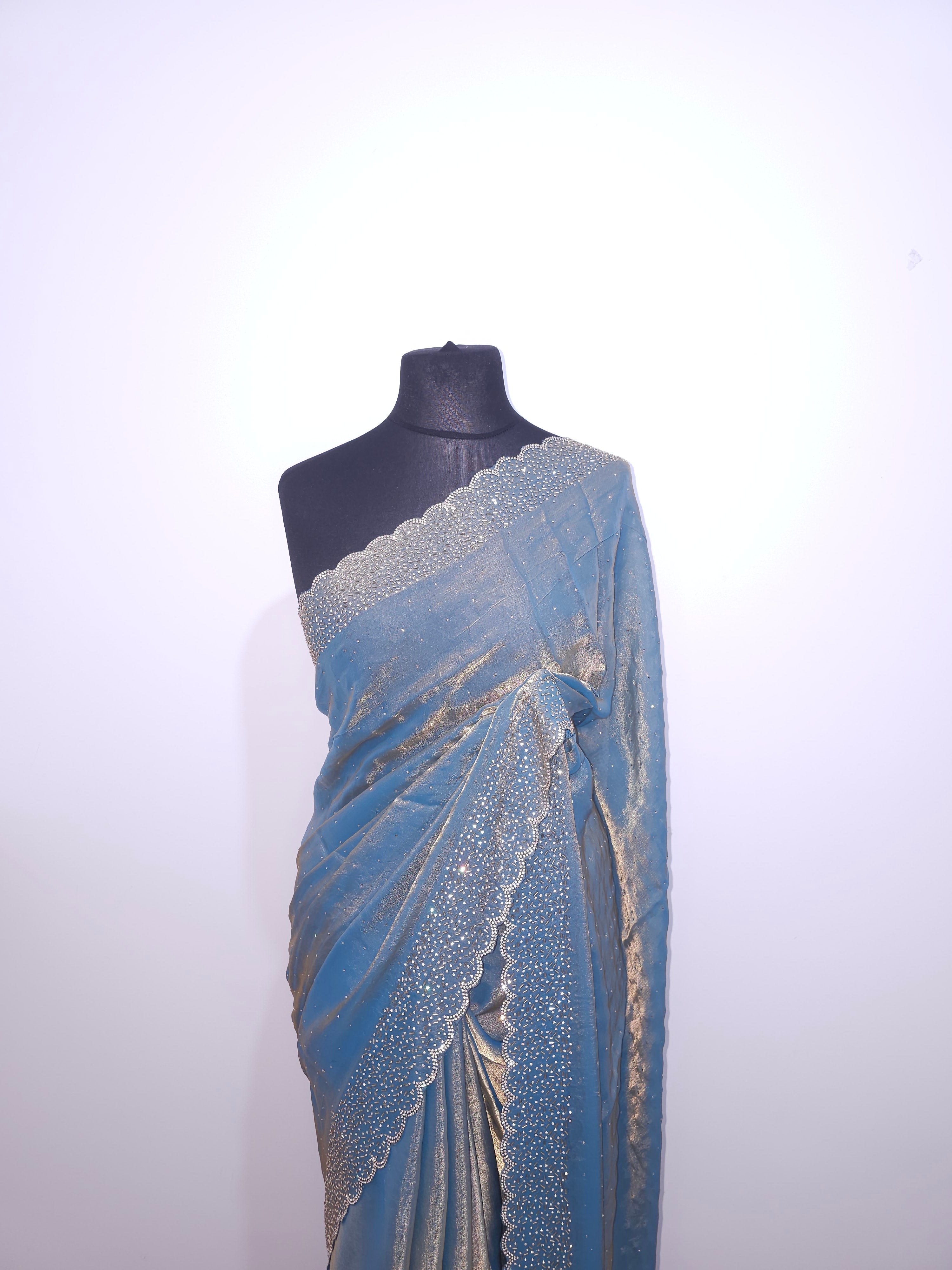 Mint Green Space Silk Saree – Soft Shimmer with Stone Border