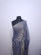 Purple Silver Dual Tone Chiffon Saree