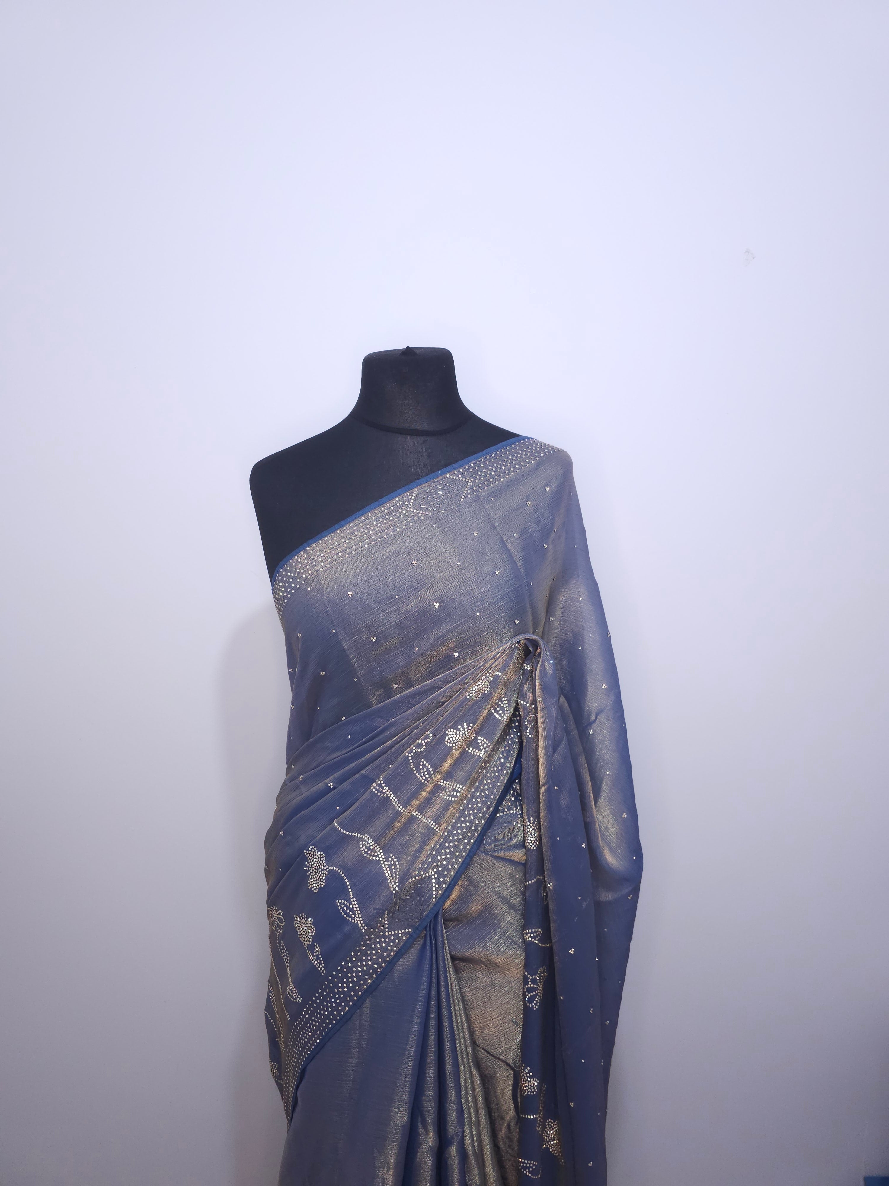 Purple Silver Dual Tone Chiffon Saree