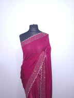 Mint Green Space Silk Saree – Soft Shimmer with Stone Border