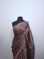 Charcoal Grey Tissue saree - Leaf border