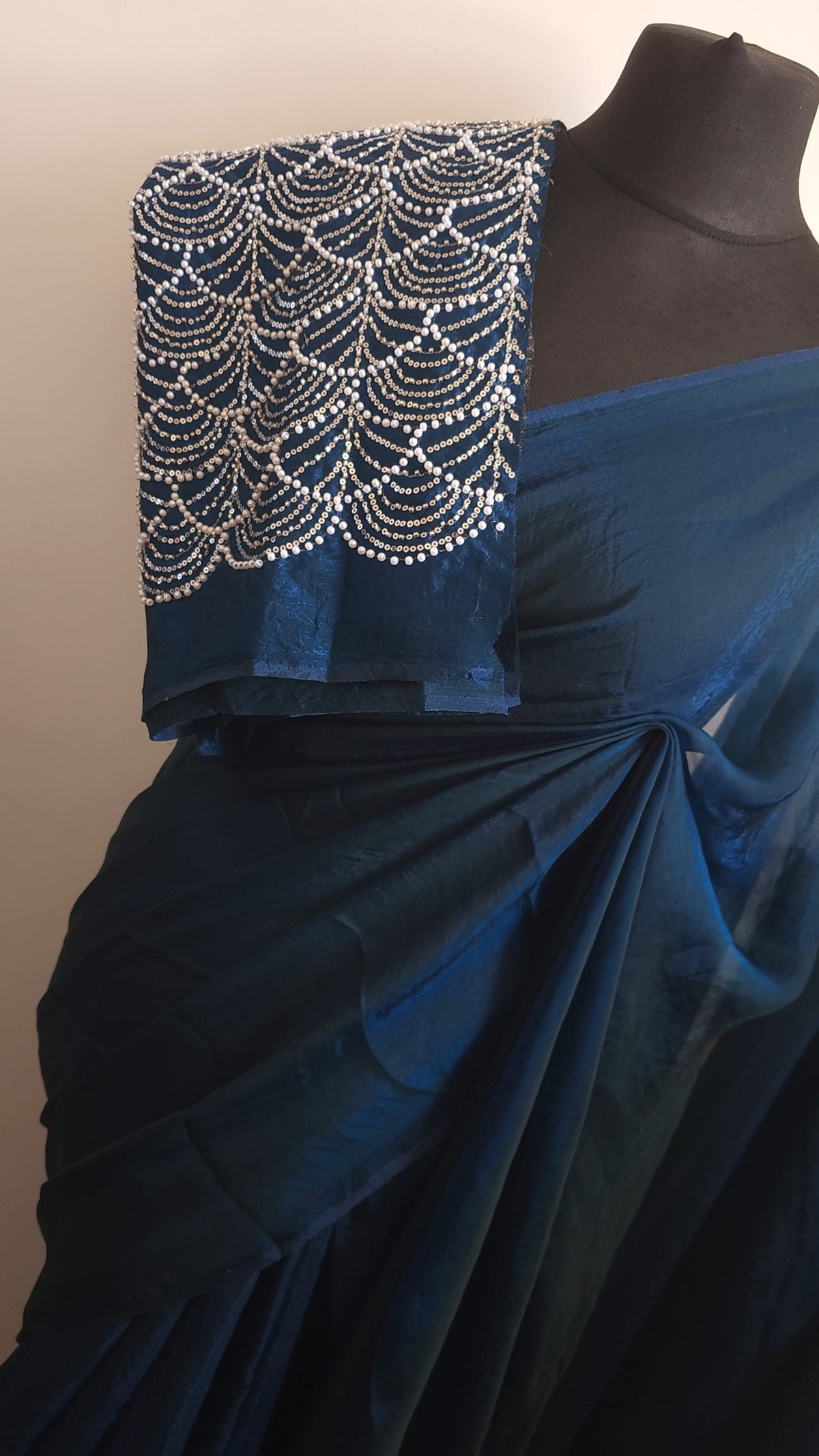 Sapphire Night Chinon Saree with Embellished Blouse
